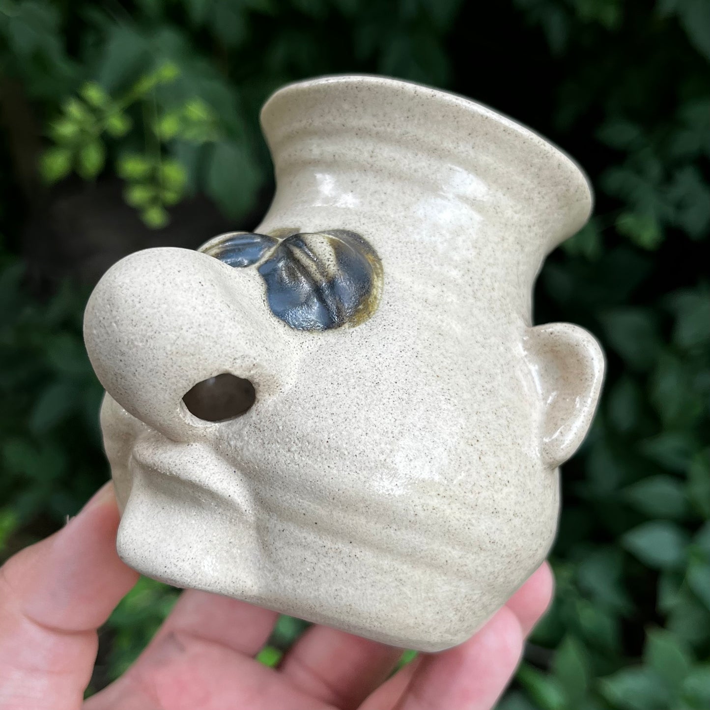 Vintage Peter Petrie stoneware egg seperator.