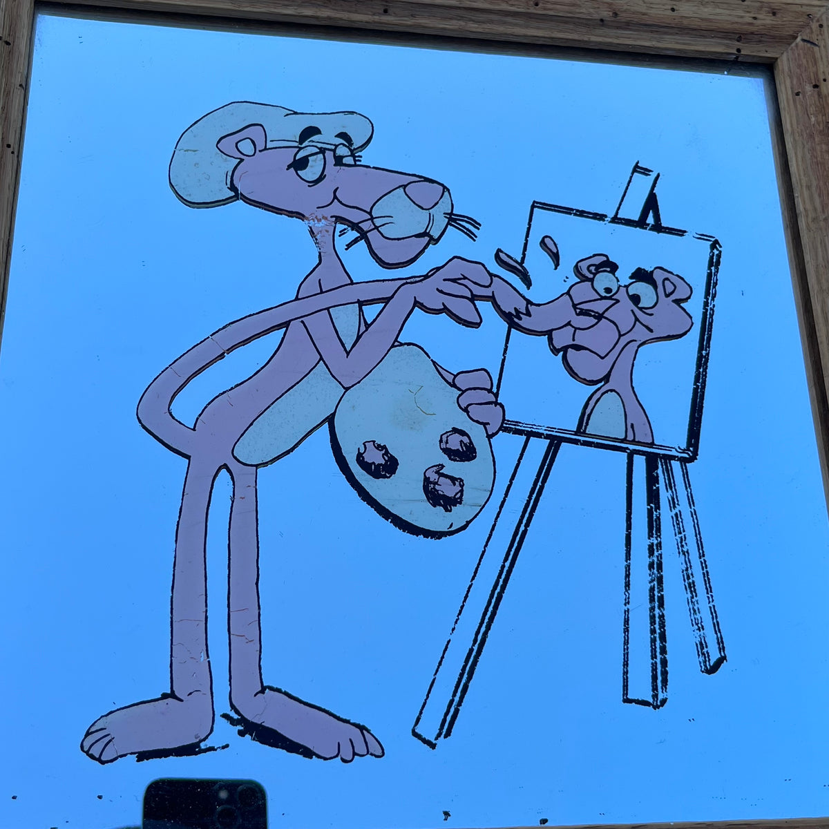 Vintage Pink Panther mirror. (Scratched)
