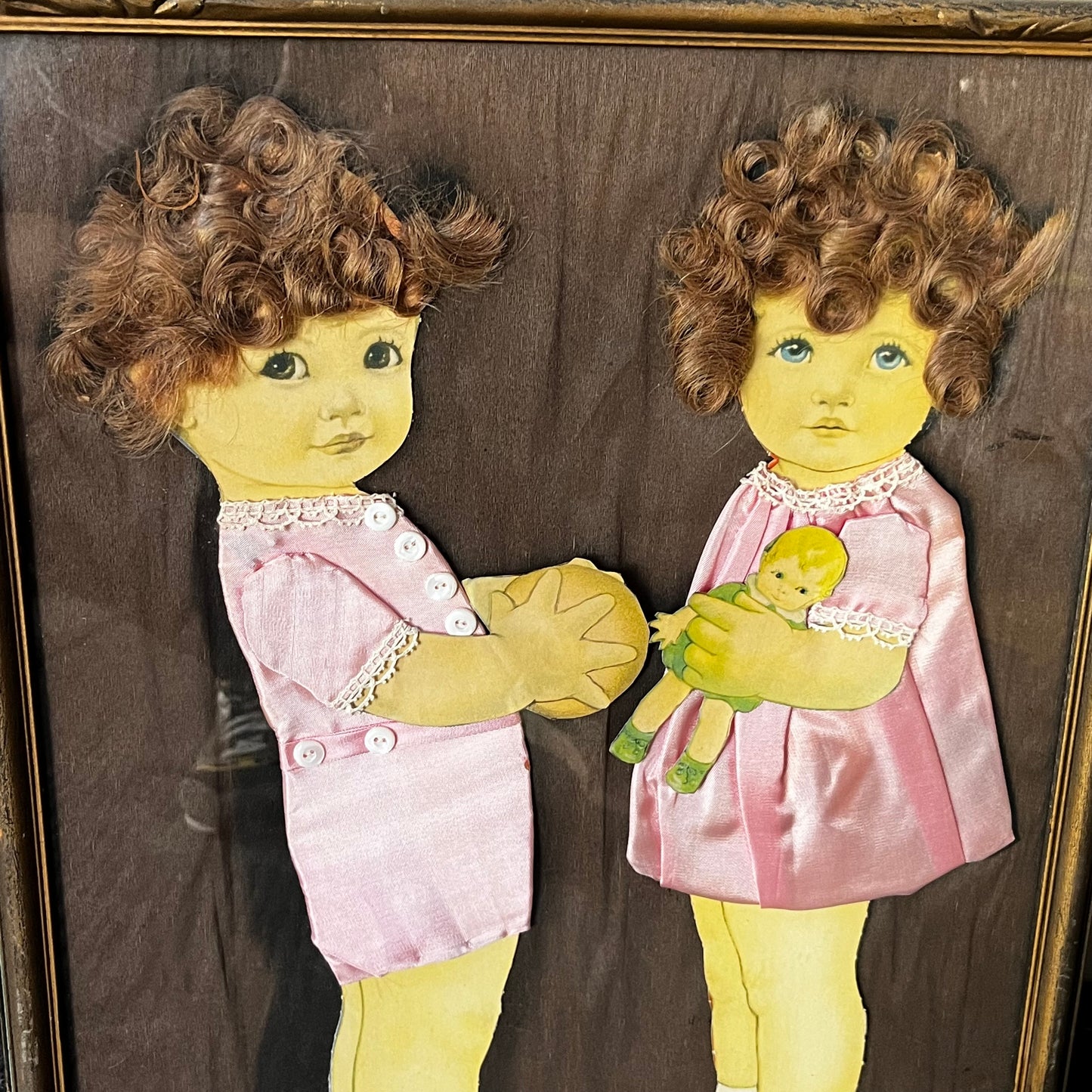 Early 1900s Siblings portrait made with real hair.