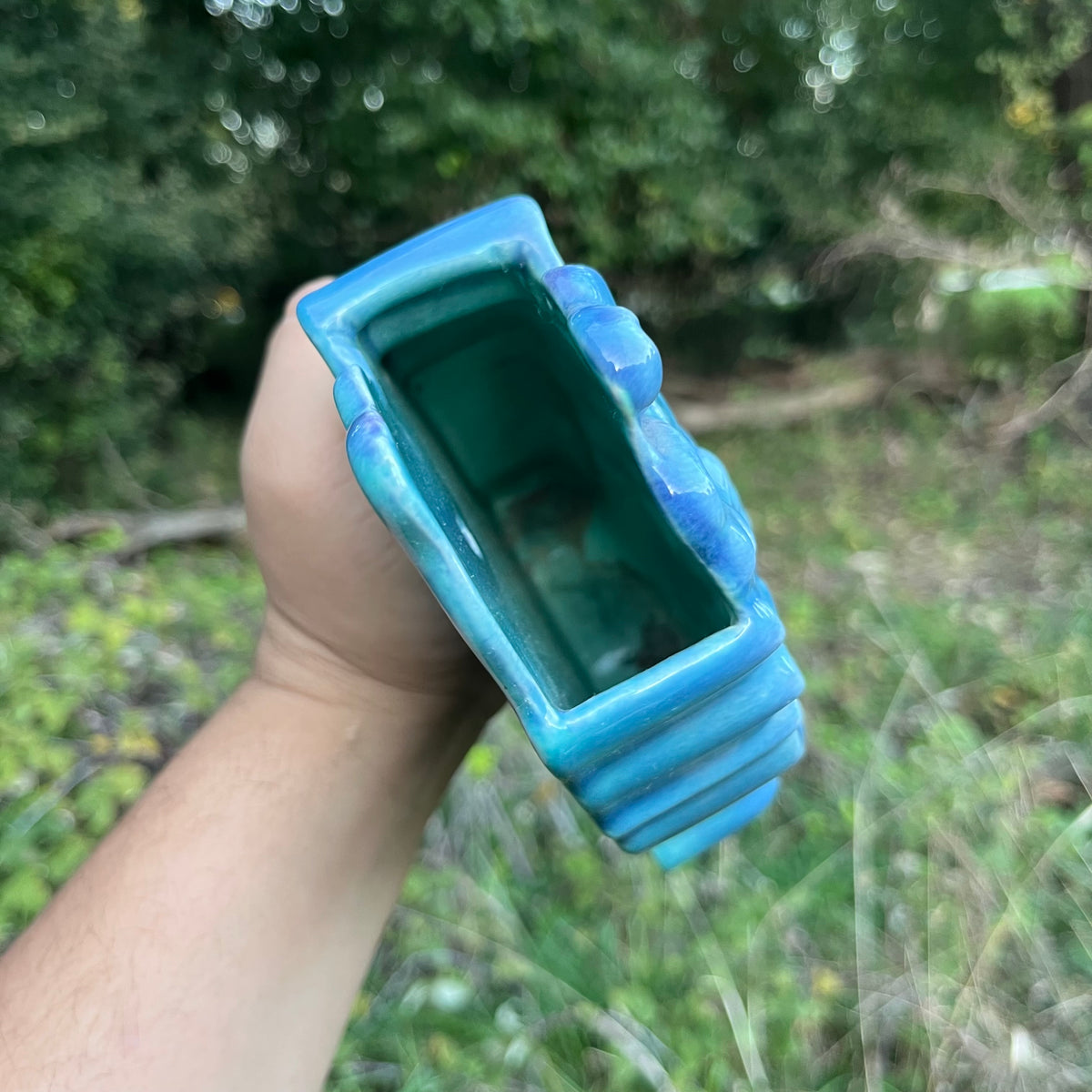 Vintage Blue glazed wall pocket.