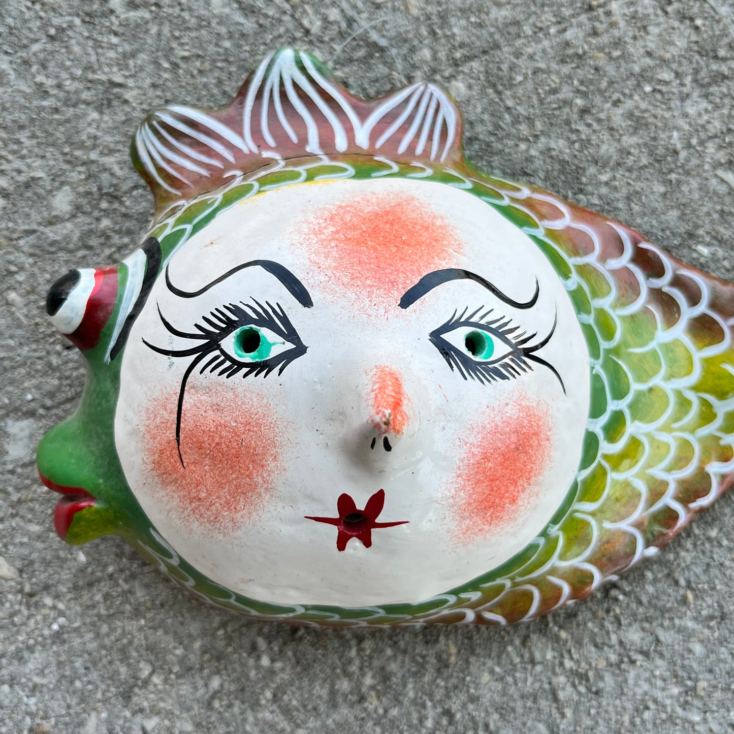 Vintage hand crafted coconut fish mask.