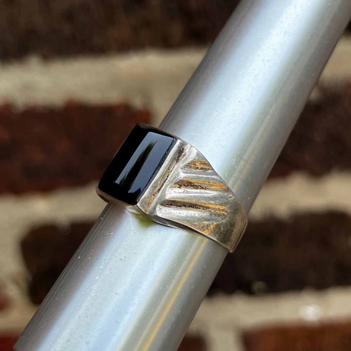 Vintage Sterling silver onyx signet ring size 13.5.