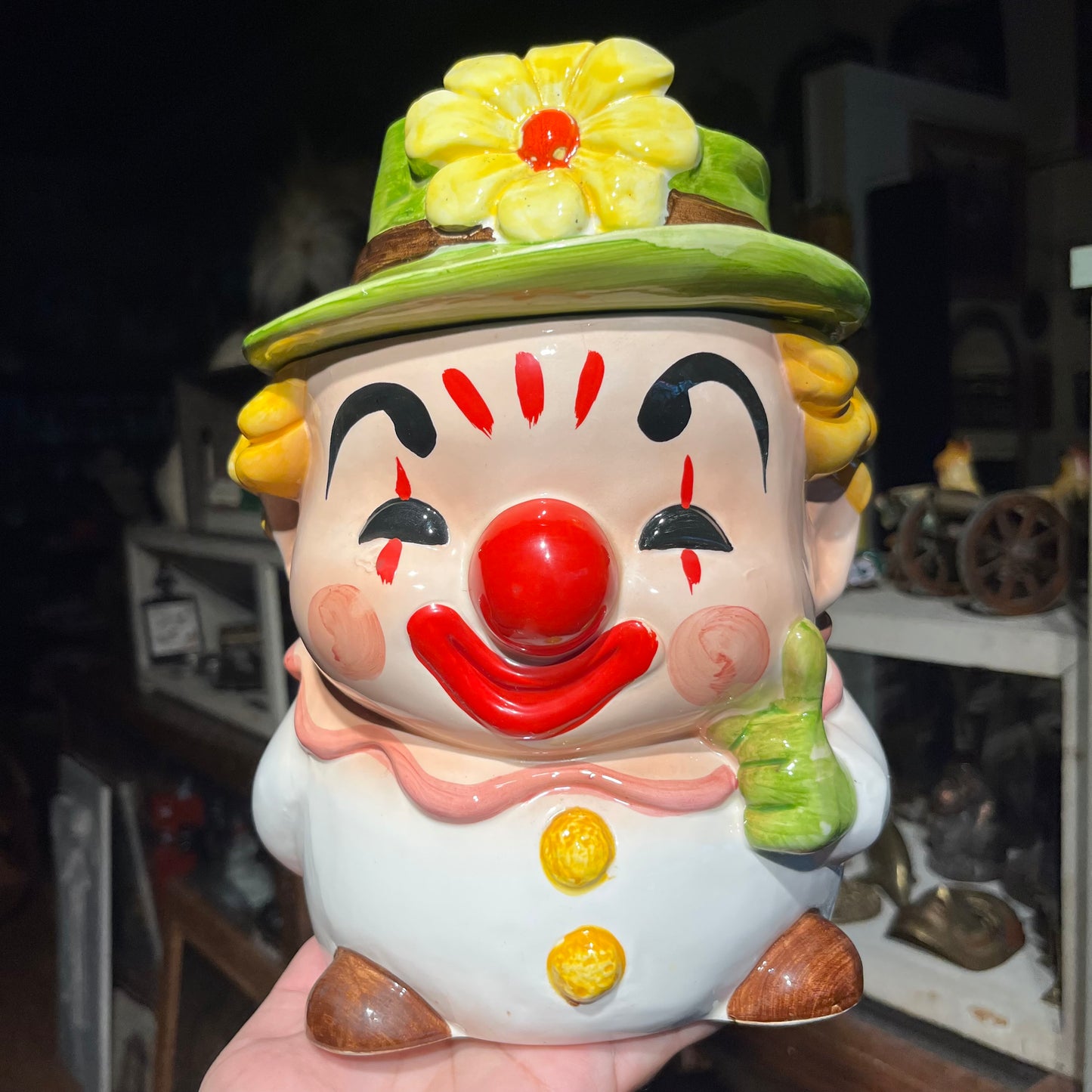 1970s Ceramic clown cookie jar.