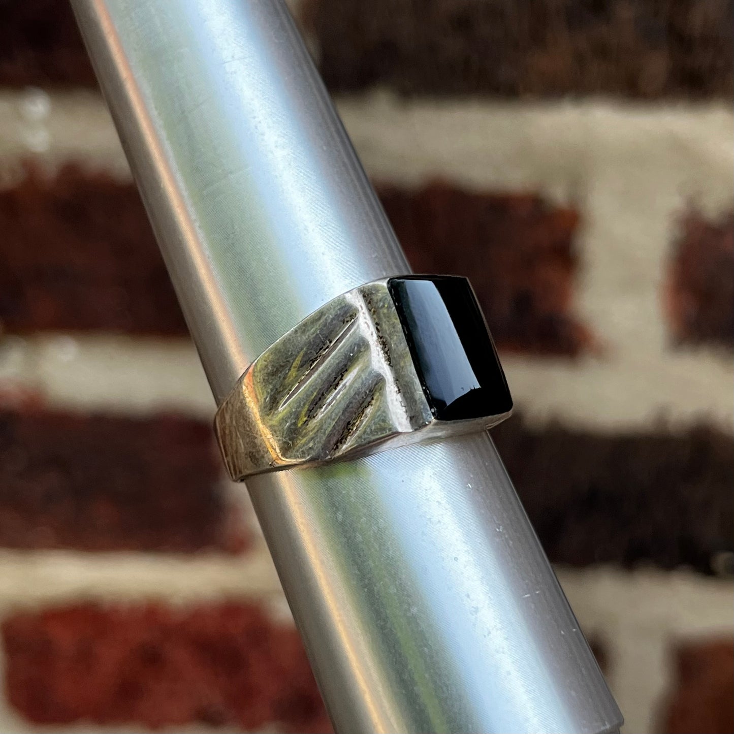 Vintage Sterling silver onyx signet ring size 13.5.