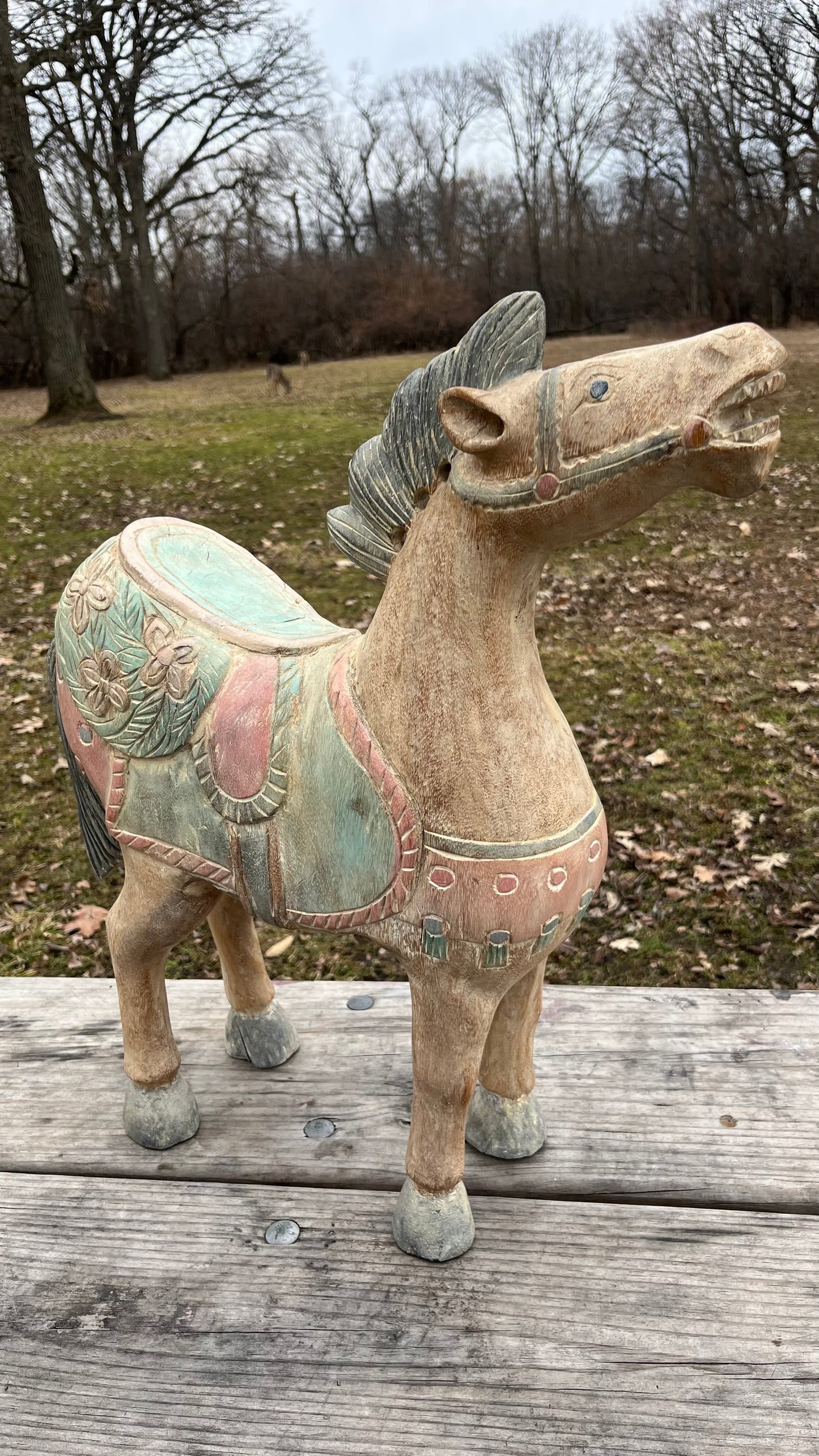 1980s Thai horse wood carving.