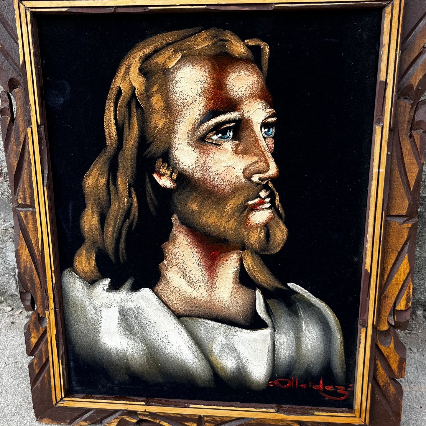 1970s Black velvet Christ painting.