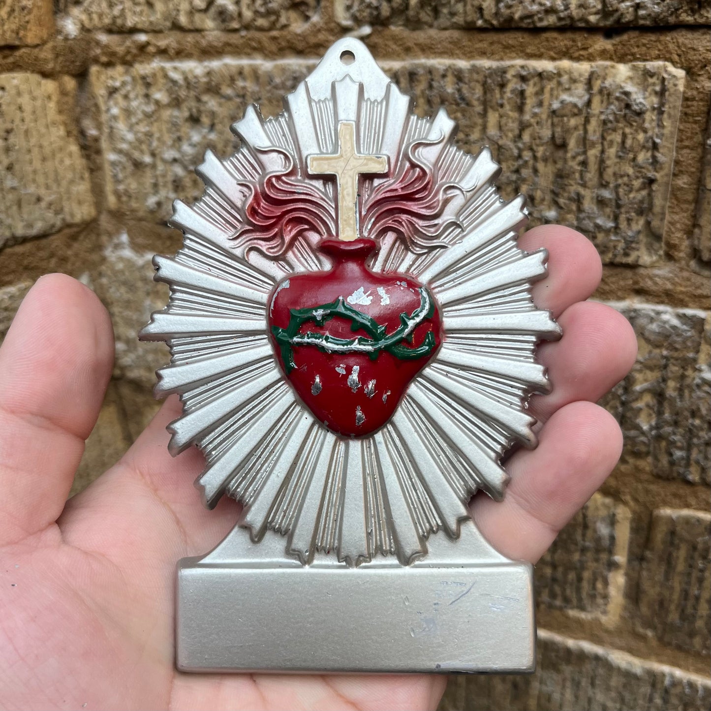 Vintage Sacred heart of Christ casket plaque.