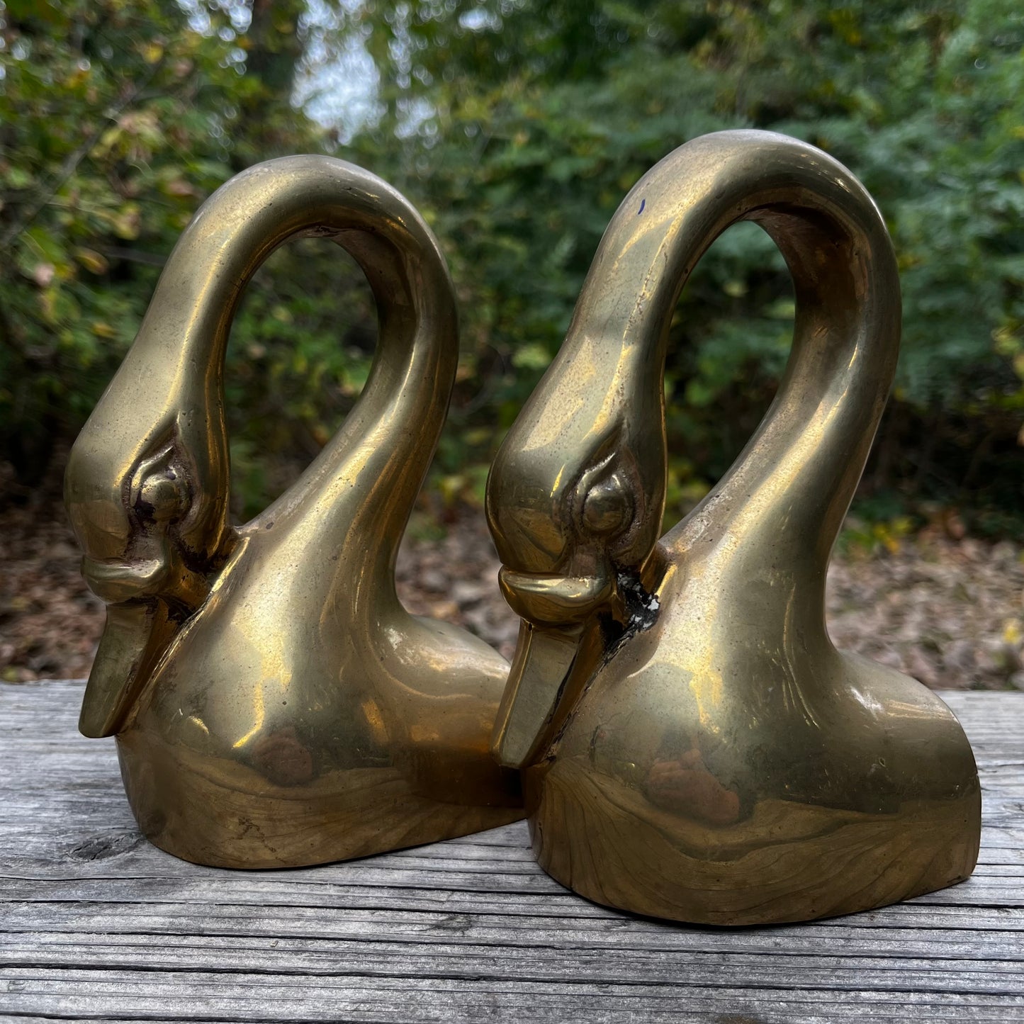 Vintage Brass swan book ends.