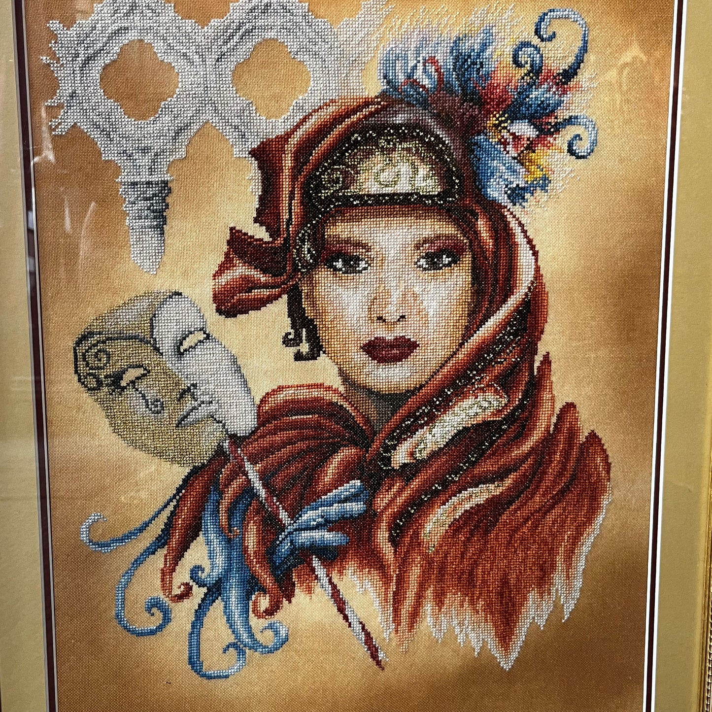 1970s Masquerade ball needlepoint.