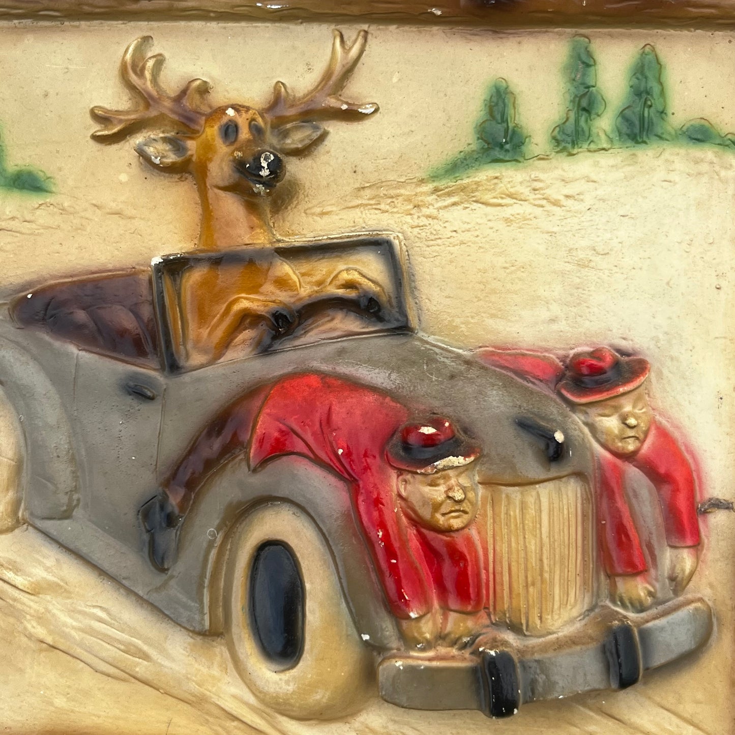 Vintage chalkware deer plaque. (C