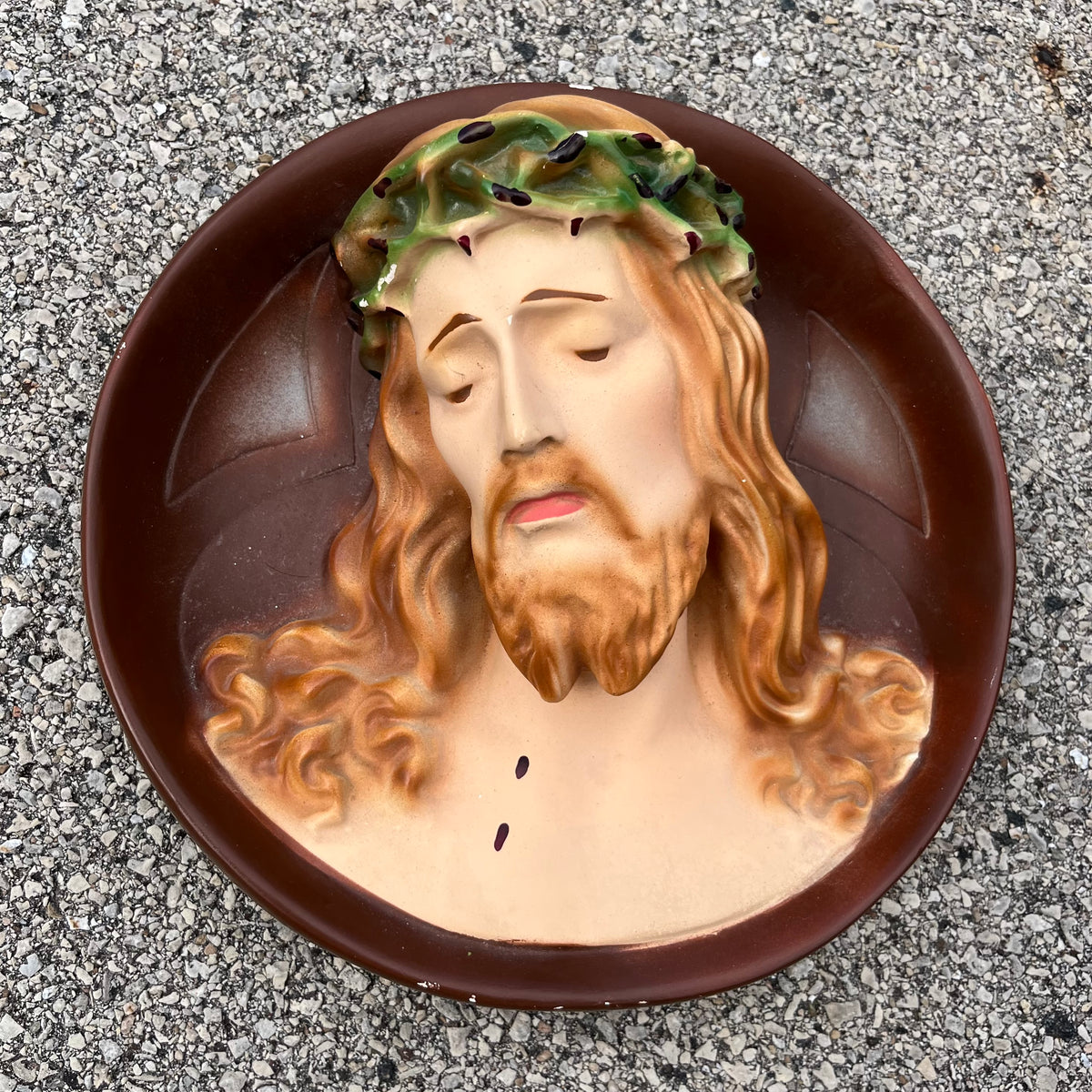 1960s Chalkware Christ and Mary plaques.