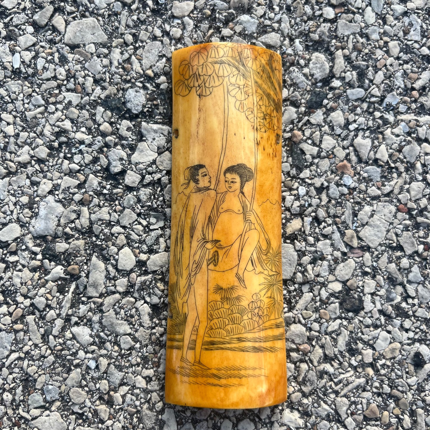 Vintage Chinese erotic scrimshaw on real ox bone.