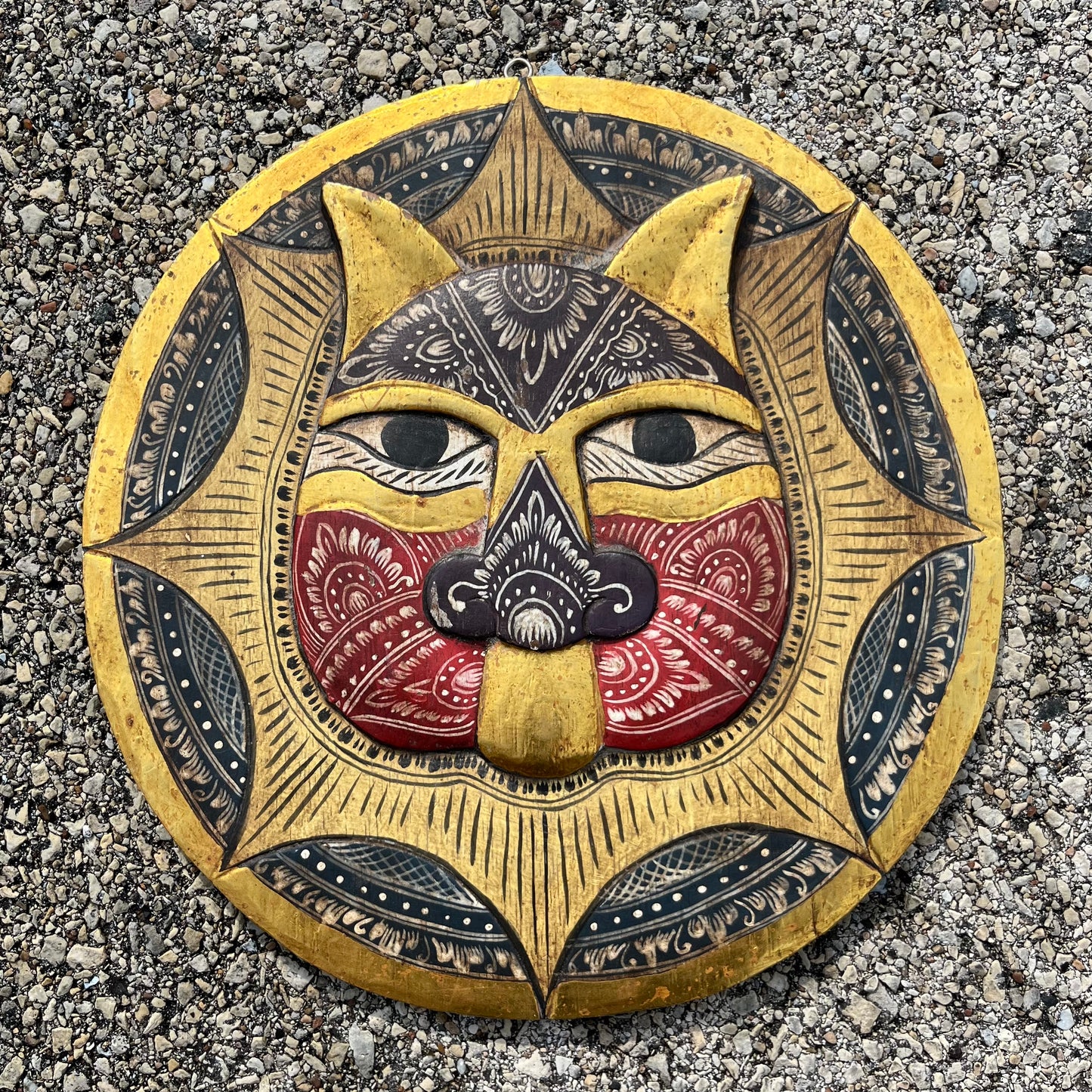 Vintage Balinese cat wood carving.
