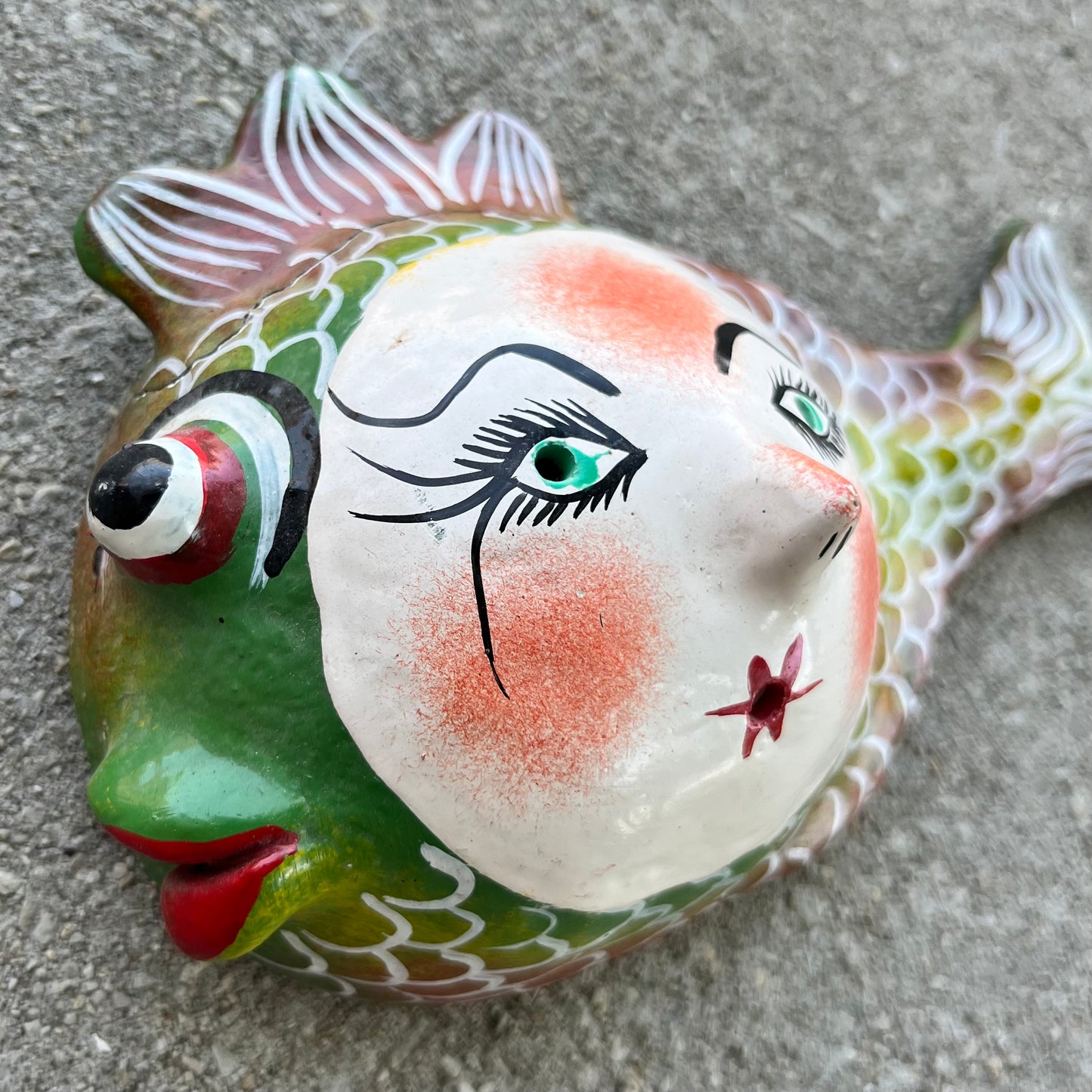 Vintage hand crafted coconut fish mask.