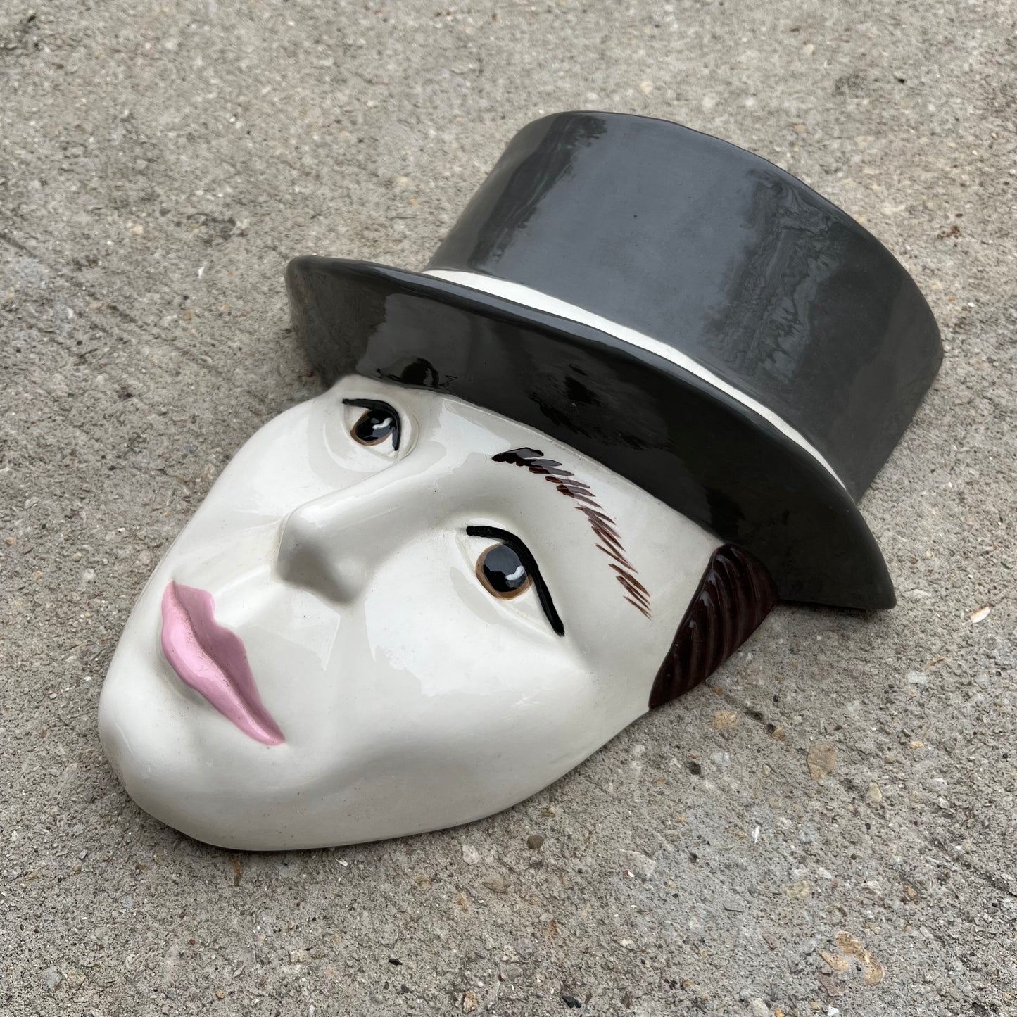 1980s Ceramic top hat mask.