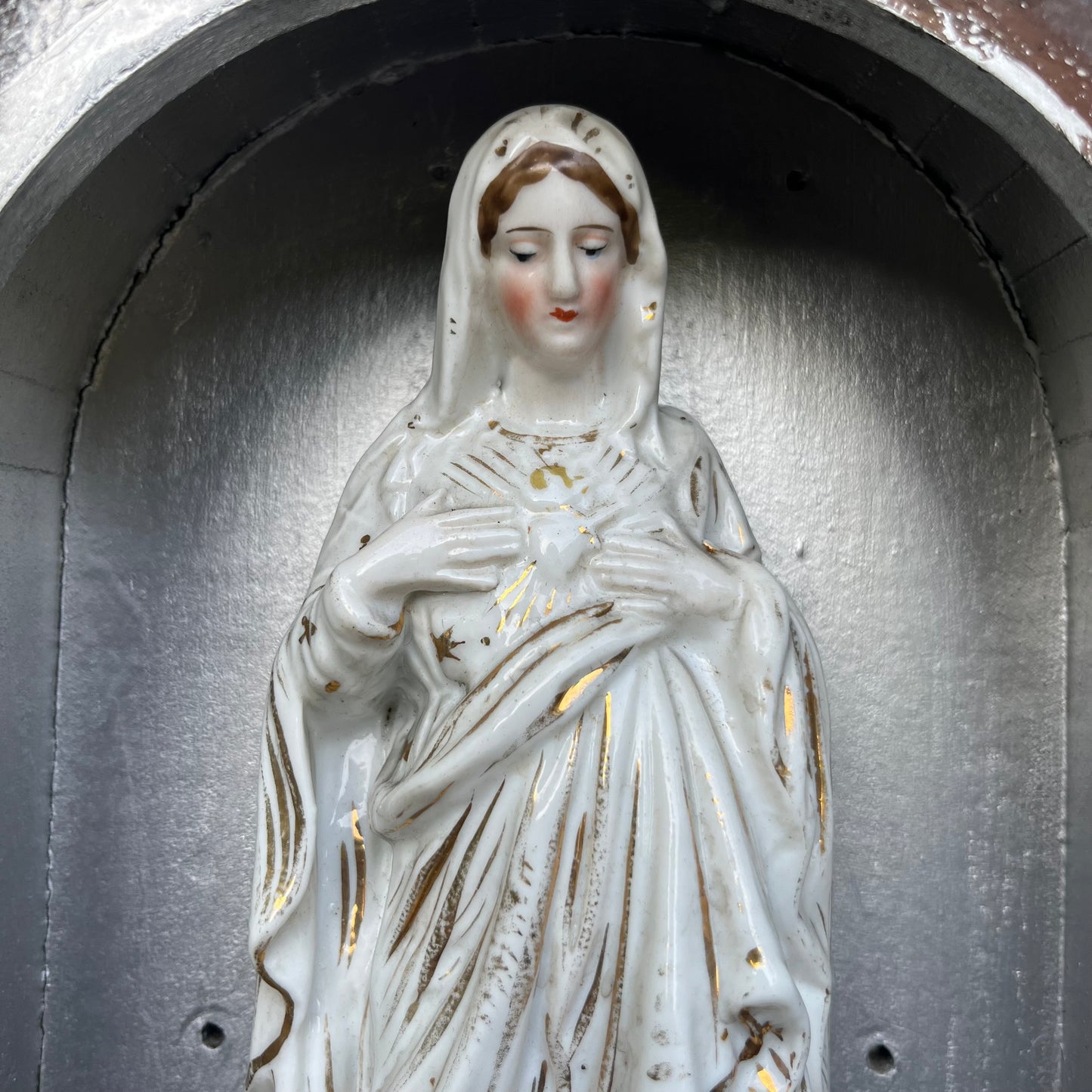 1960s Immaculate heart of Mary shrine made from a Graham clock box.
