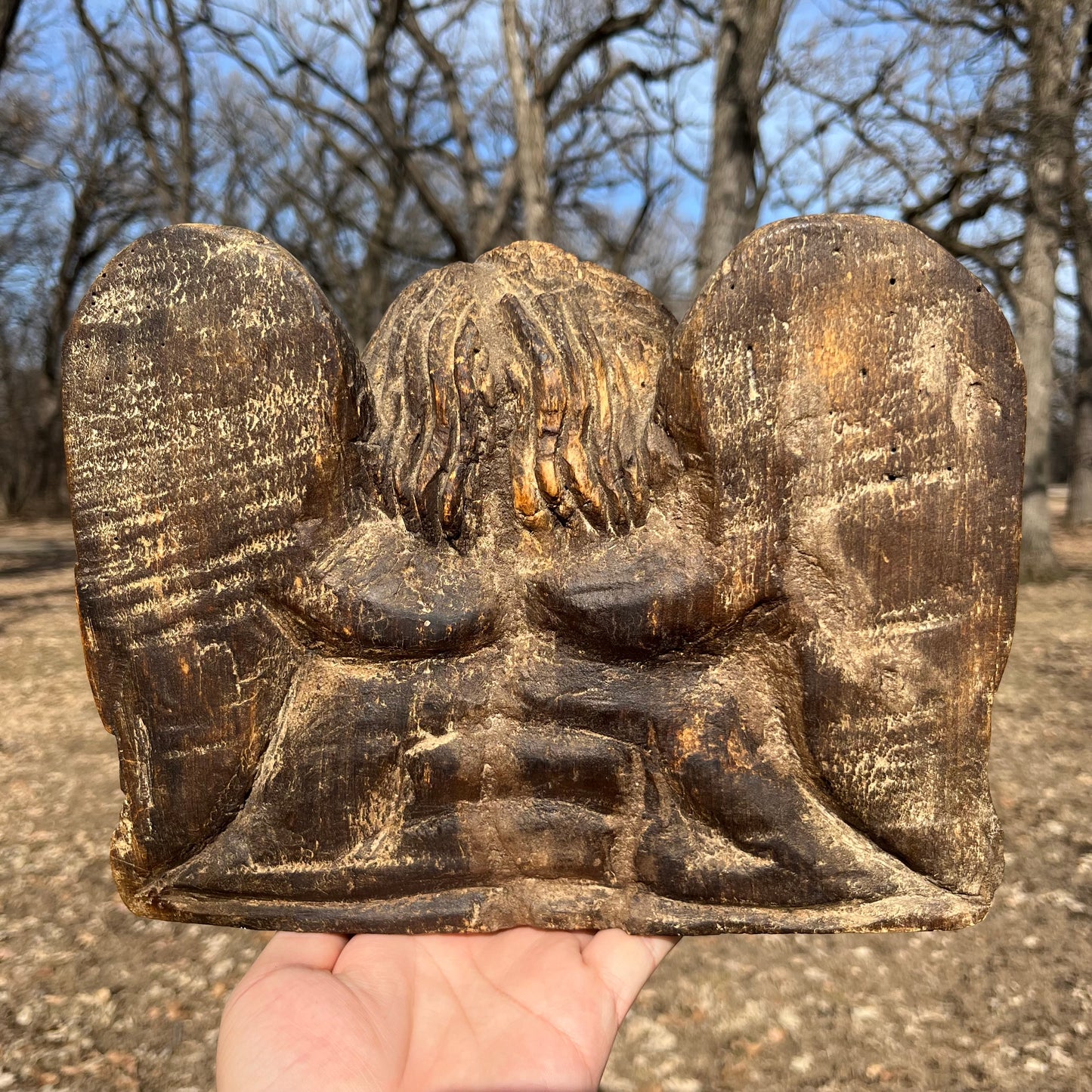 1980s Hand crafted cherub with glass eyes.