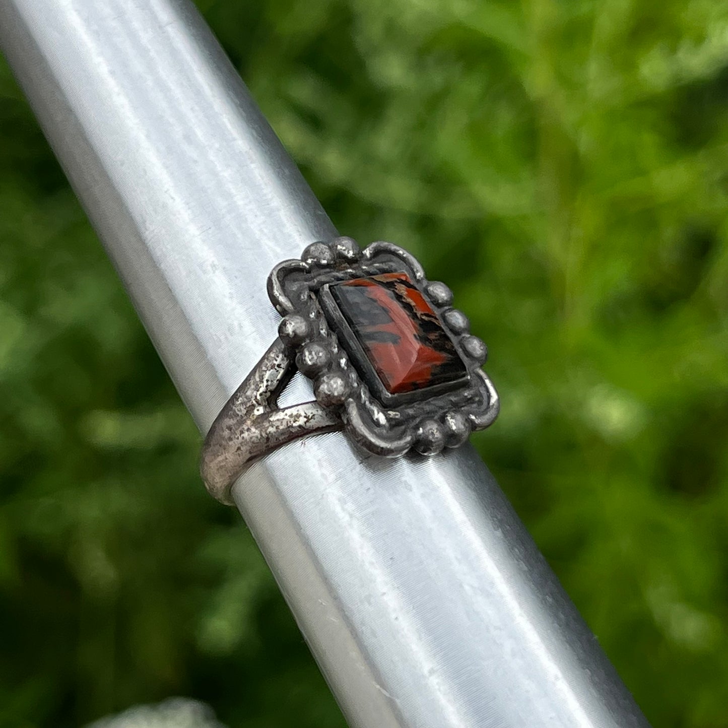 Vintage Sterling silver petrified wood ring. Size 5.75.