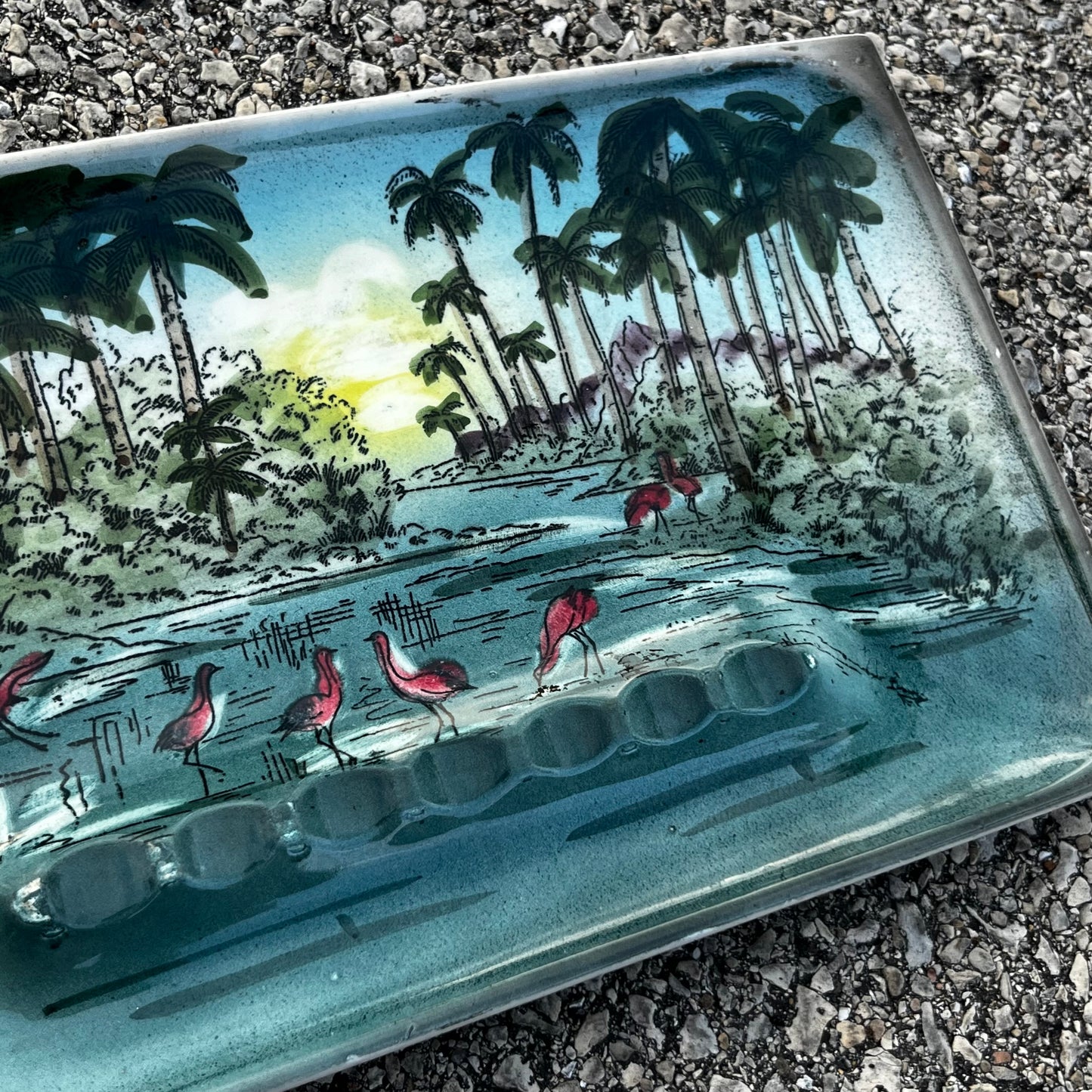 Vintage lake view ashtray.