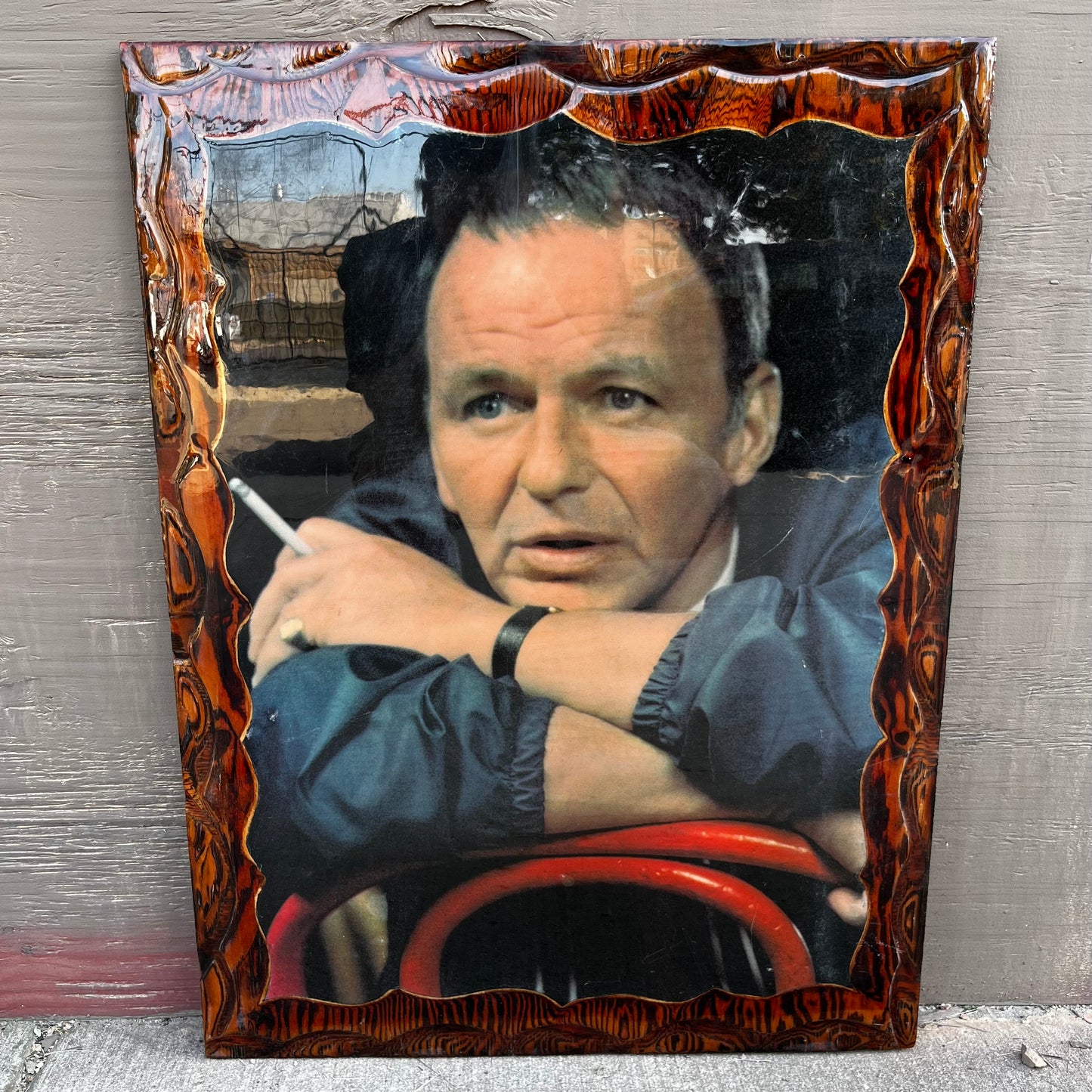 1970s Wooden Frank Sinatra poster in resin.