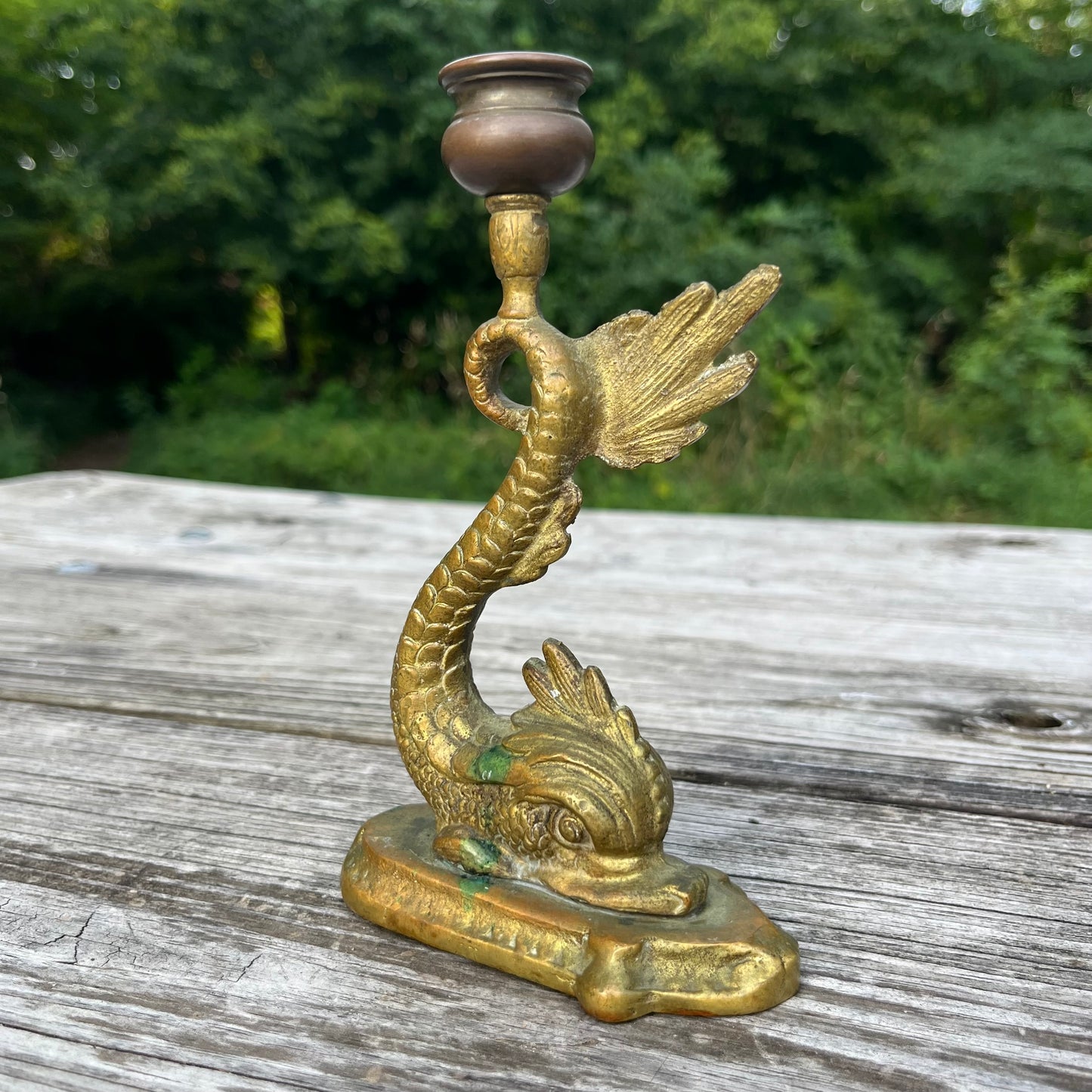Vintage brass fish candle holder.