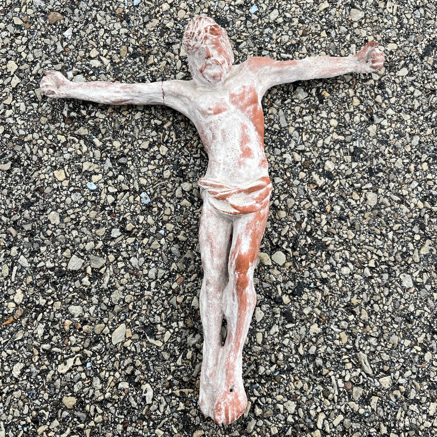 Vintage two piece clay crucifix.