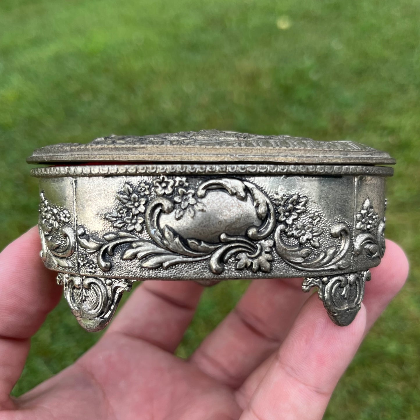 Vintage silver tone jewelry dish.