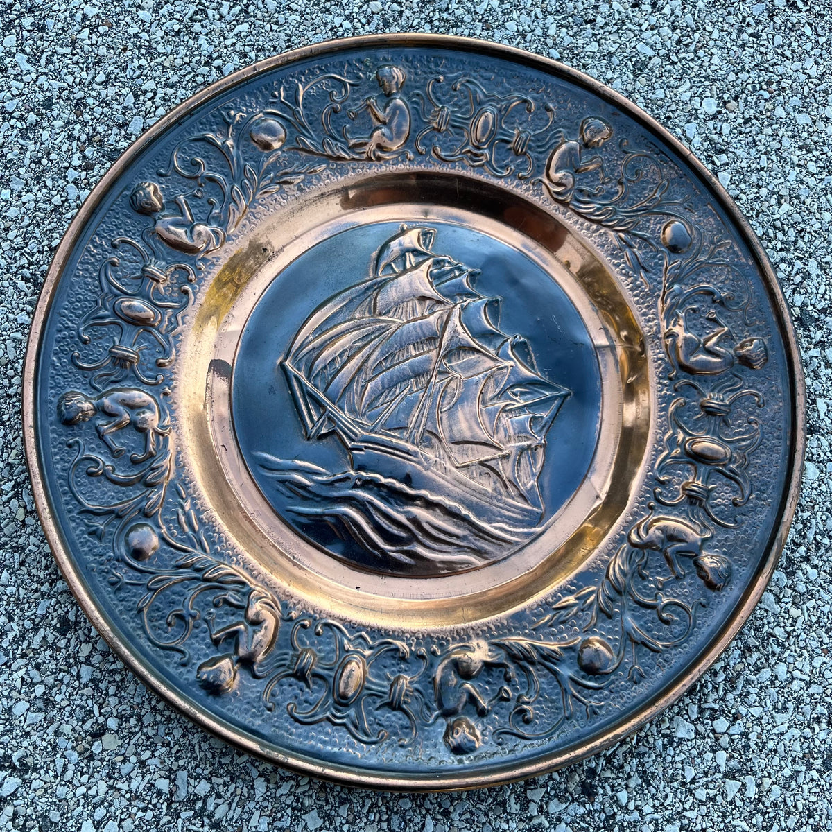 Vintage copper nautical plaque set.