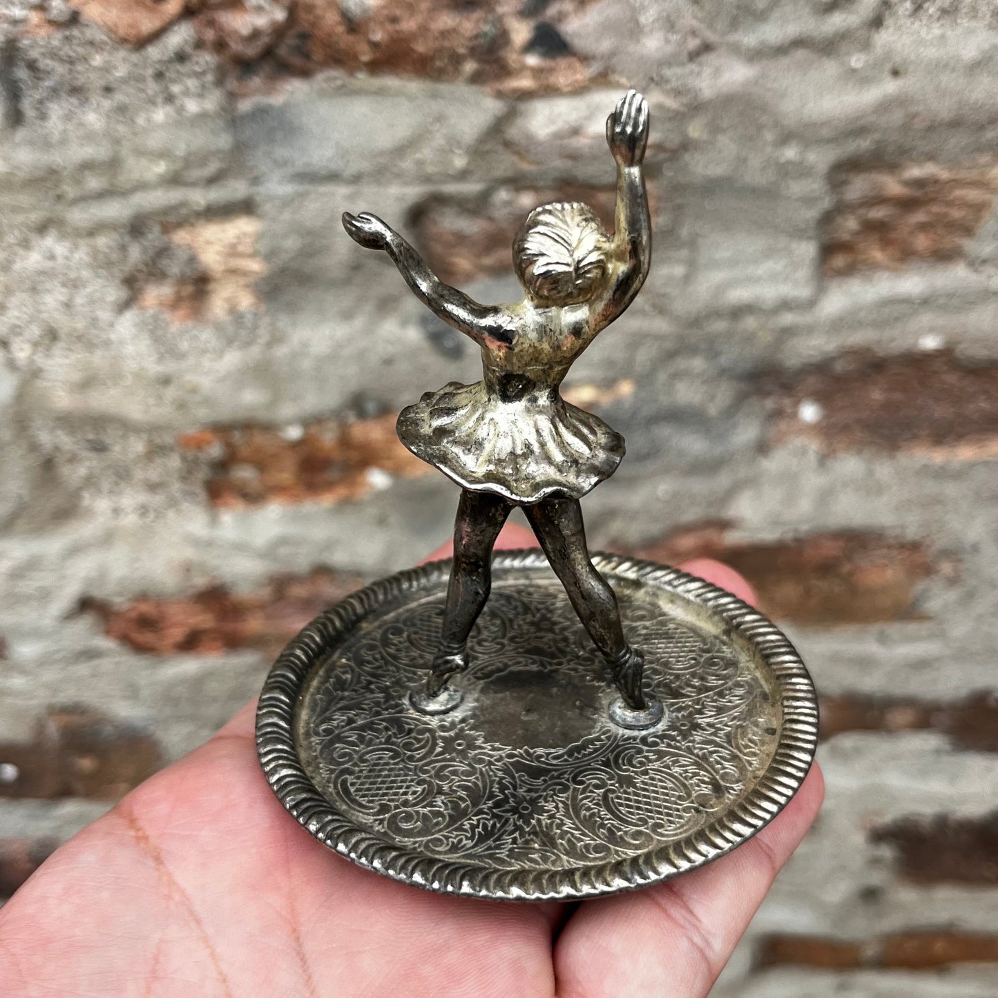 Vintage pewter ballerina jewelry dish.