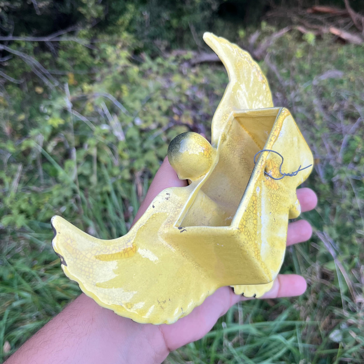 Vintage Yellow bird wall pocket.