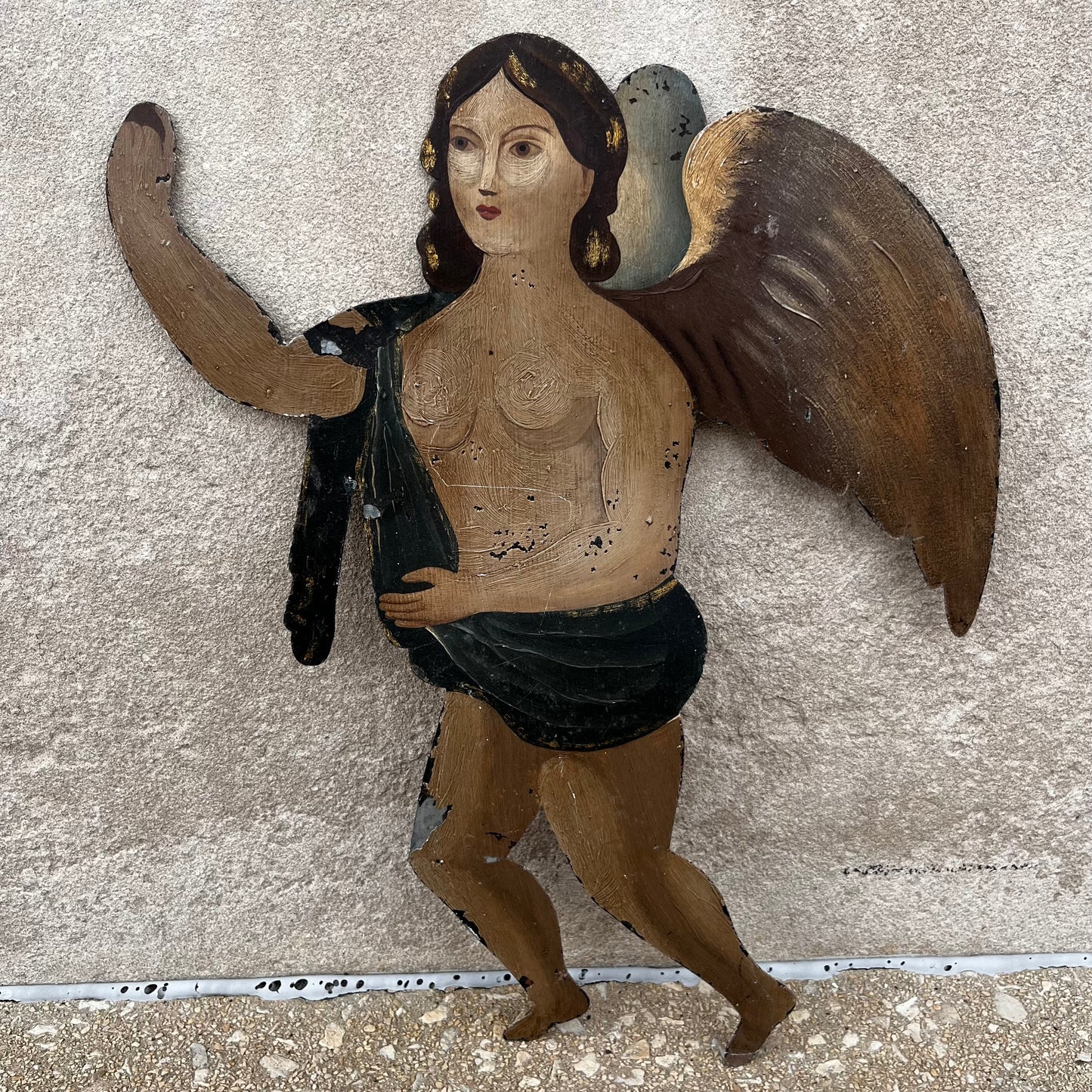 1960s Hand painted cherub on tin.