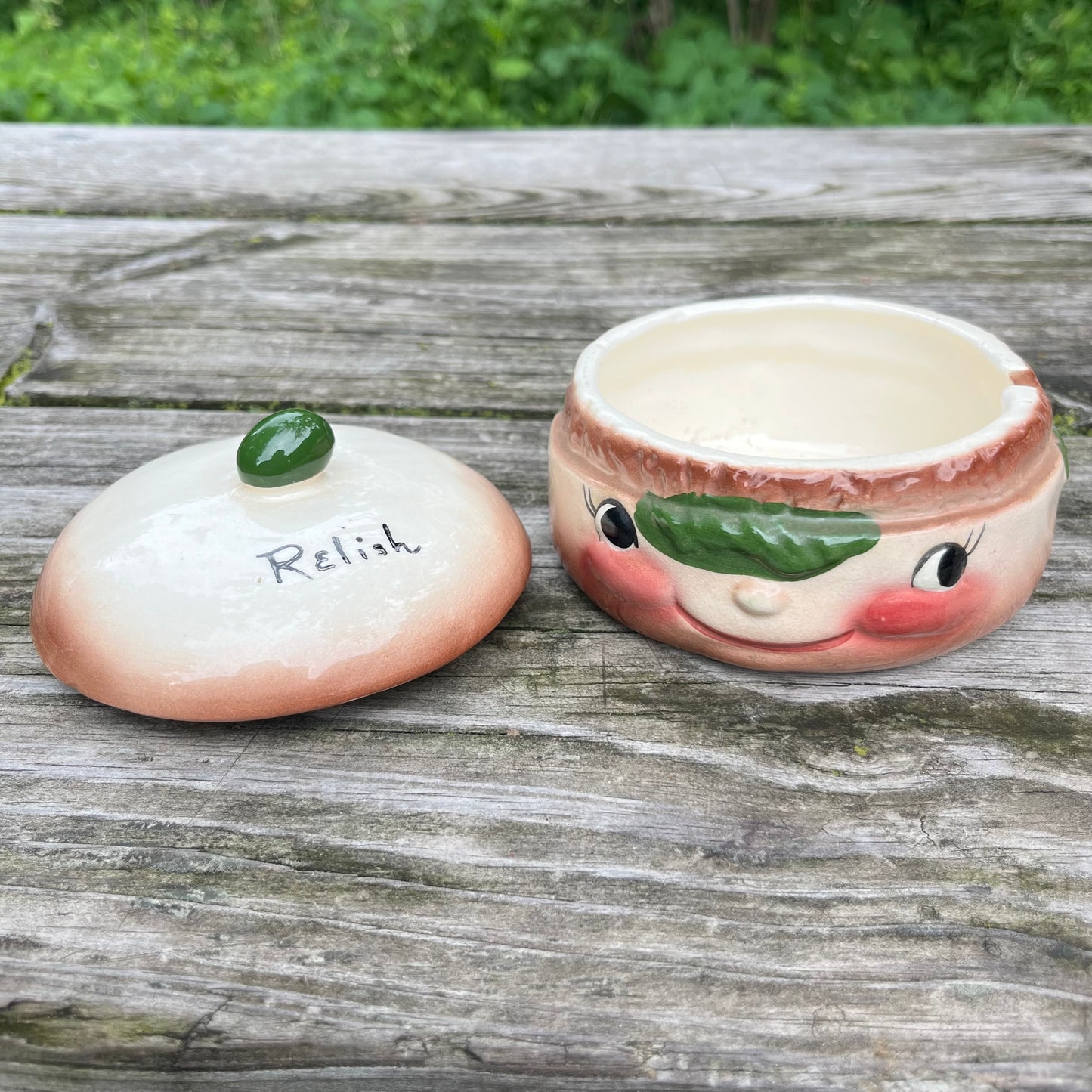 1950s Ceramic relish condiment jar.
