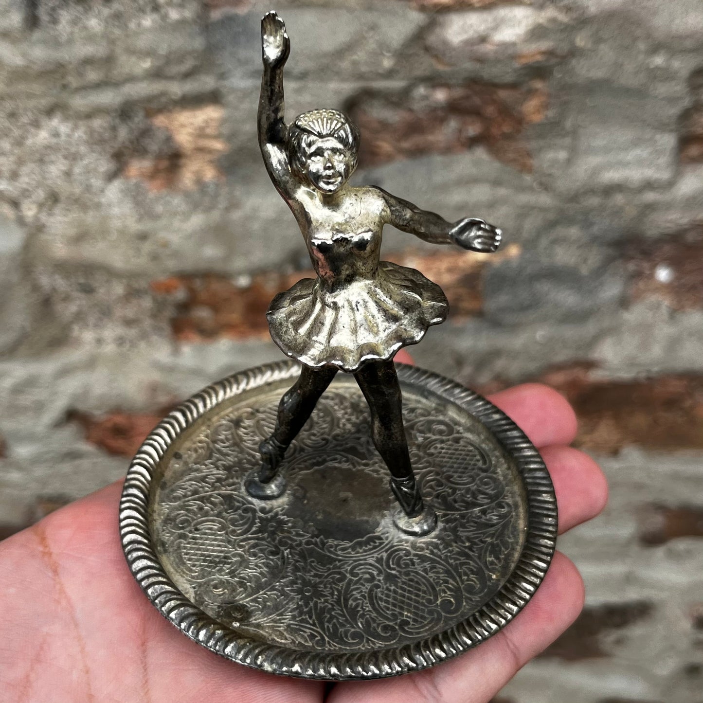 Vintage pewter ballerina jewelry dish.