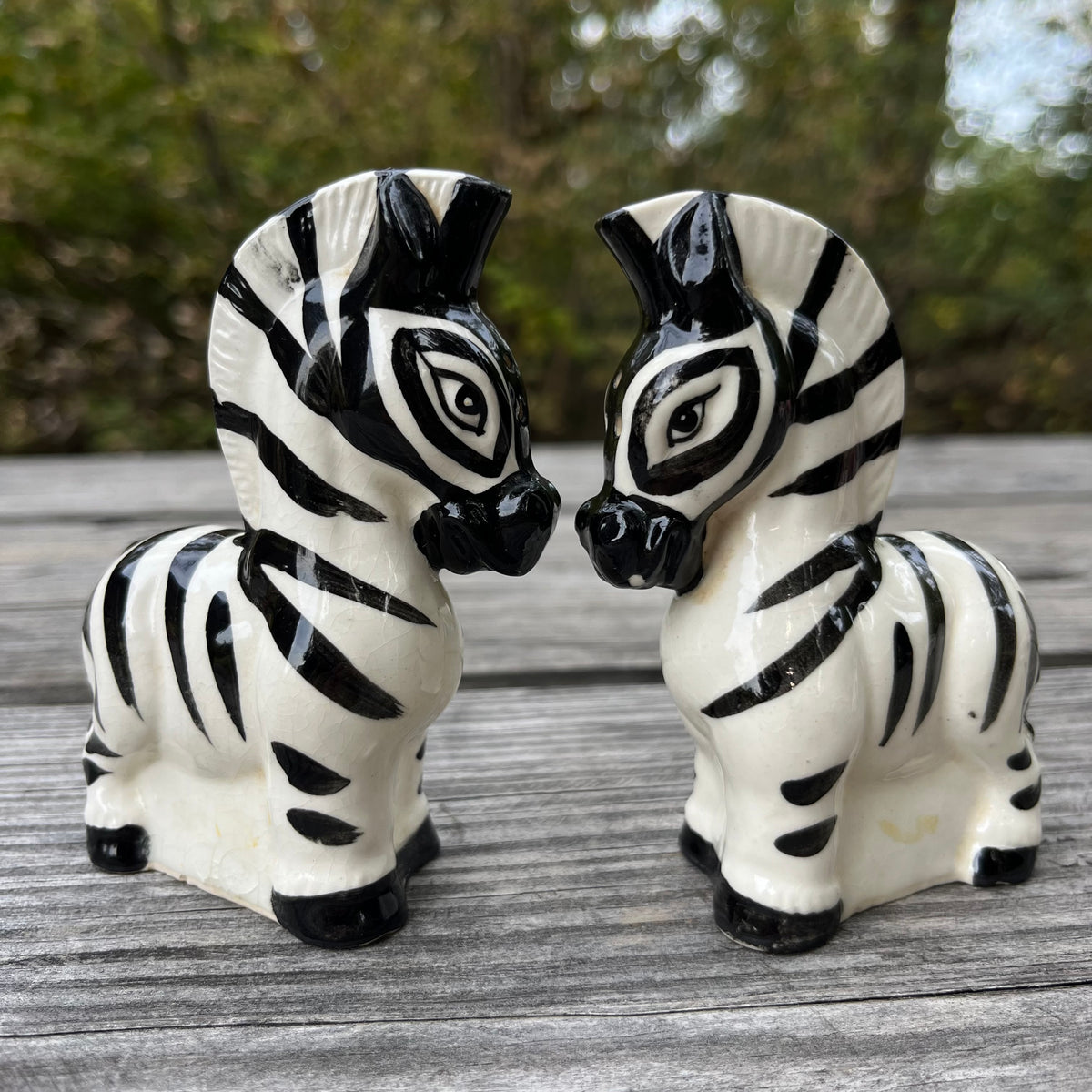Vintage Zebra salt n’ pepper shakers.