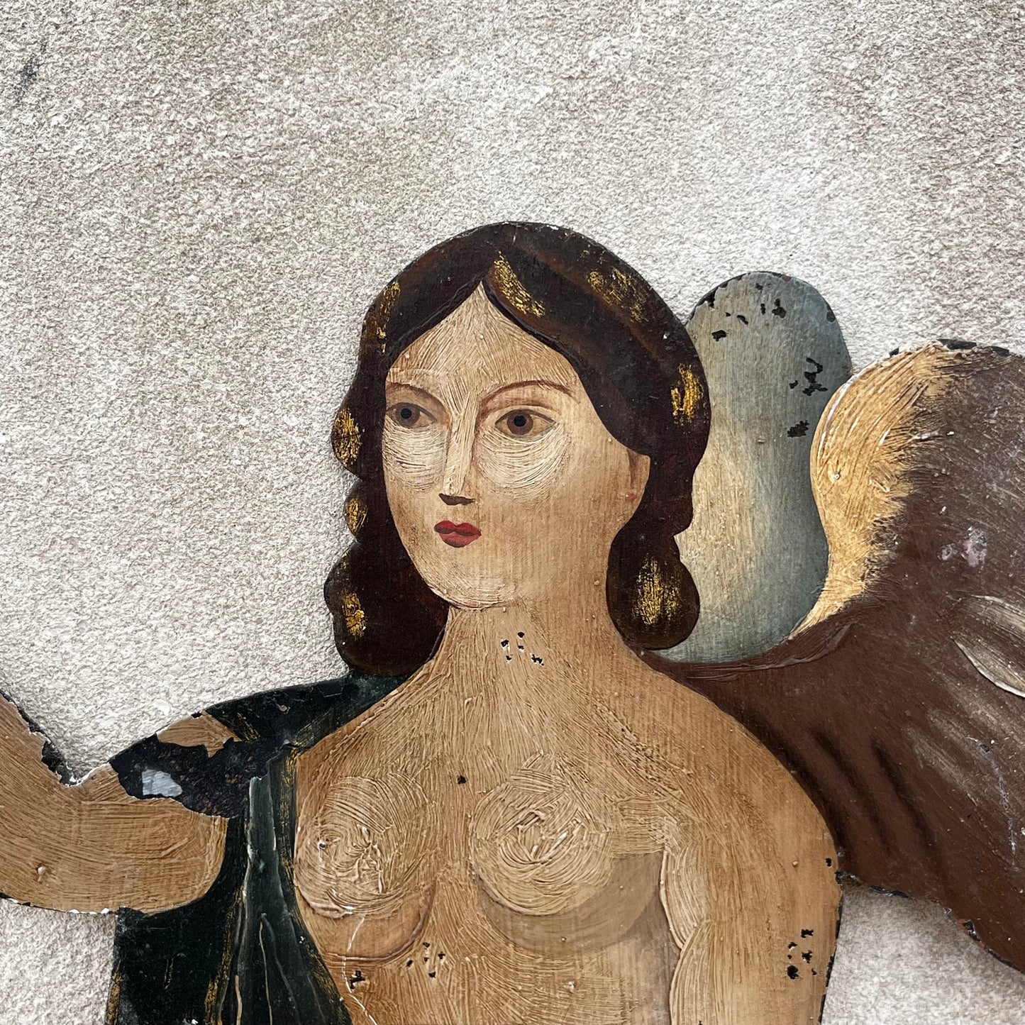 1960s Hand painted cherub on tin.