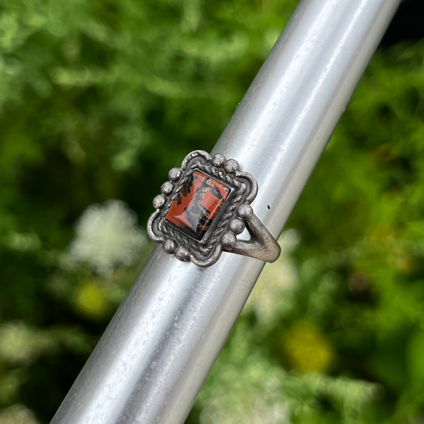 Vintage Sterling silver petrified wood ring. Size 5.75.