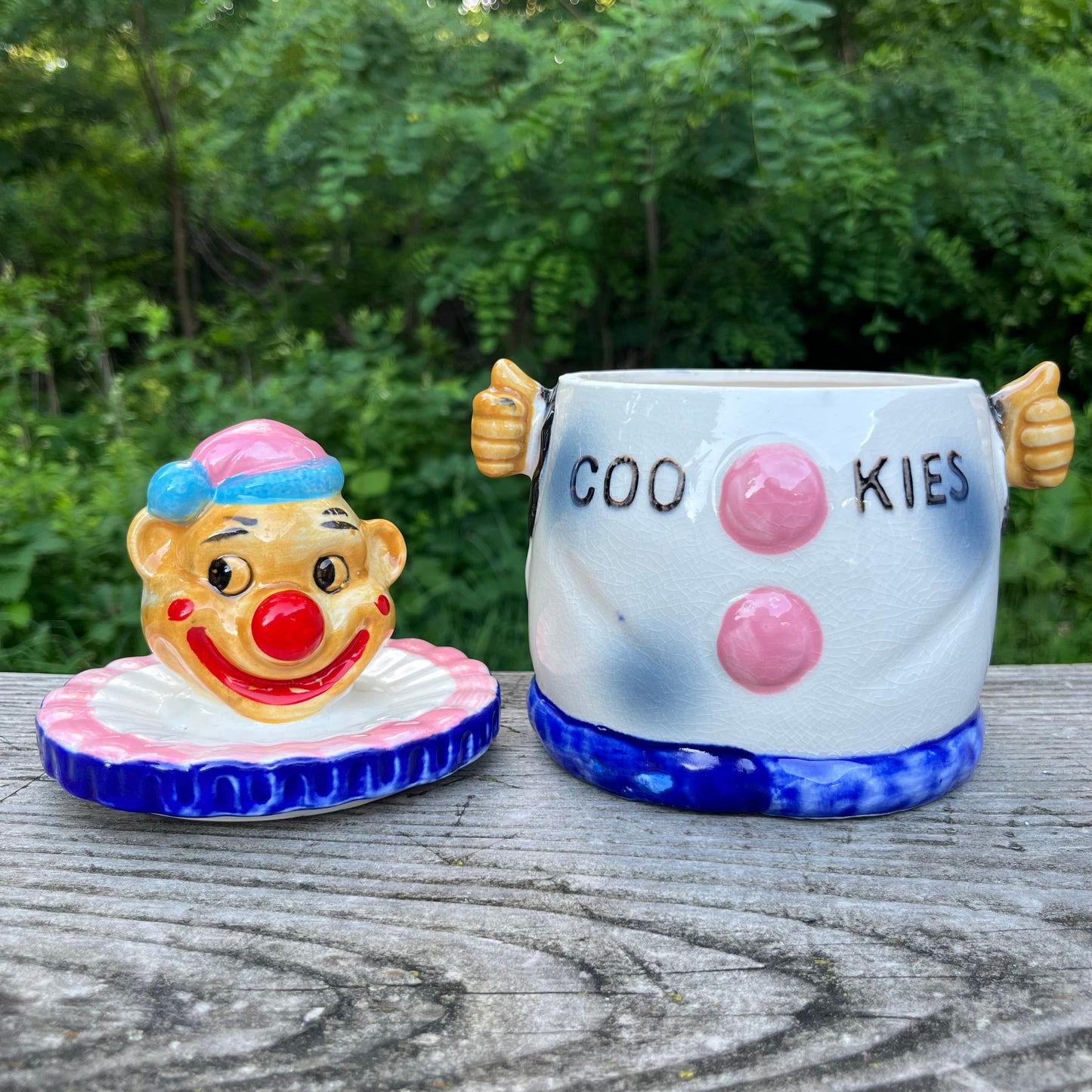 1950s Ceramic clown cookie jar.