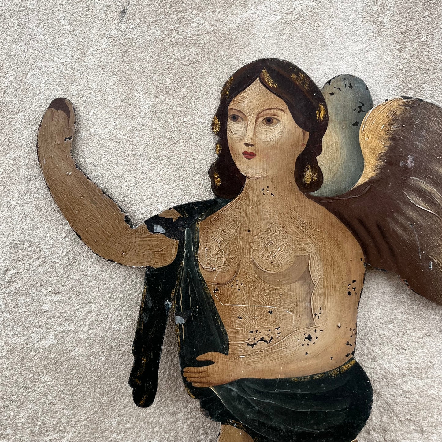 1960s Hand painted cherub on tin.