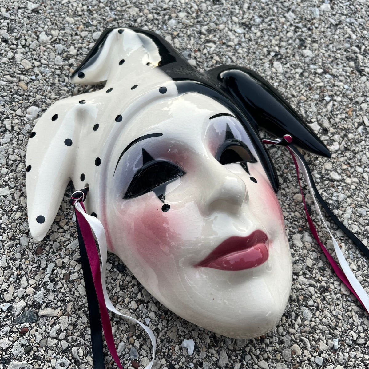 1980s Ceramic clay art jester mask.