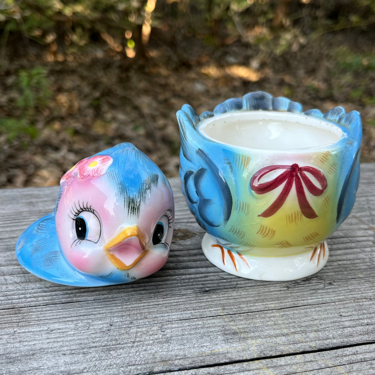 1950s Ceramic blue bird jar.