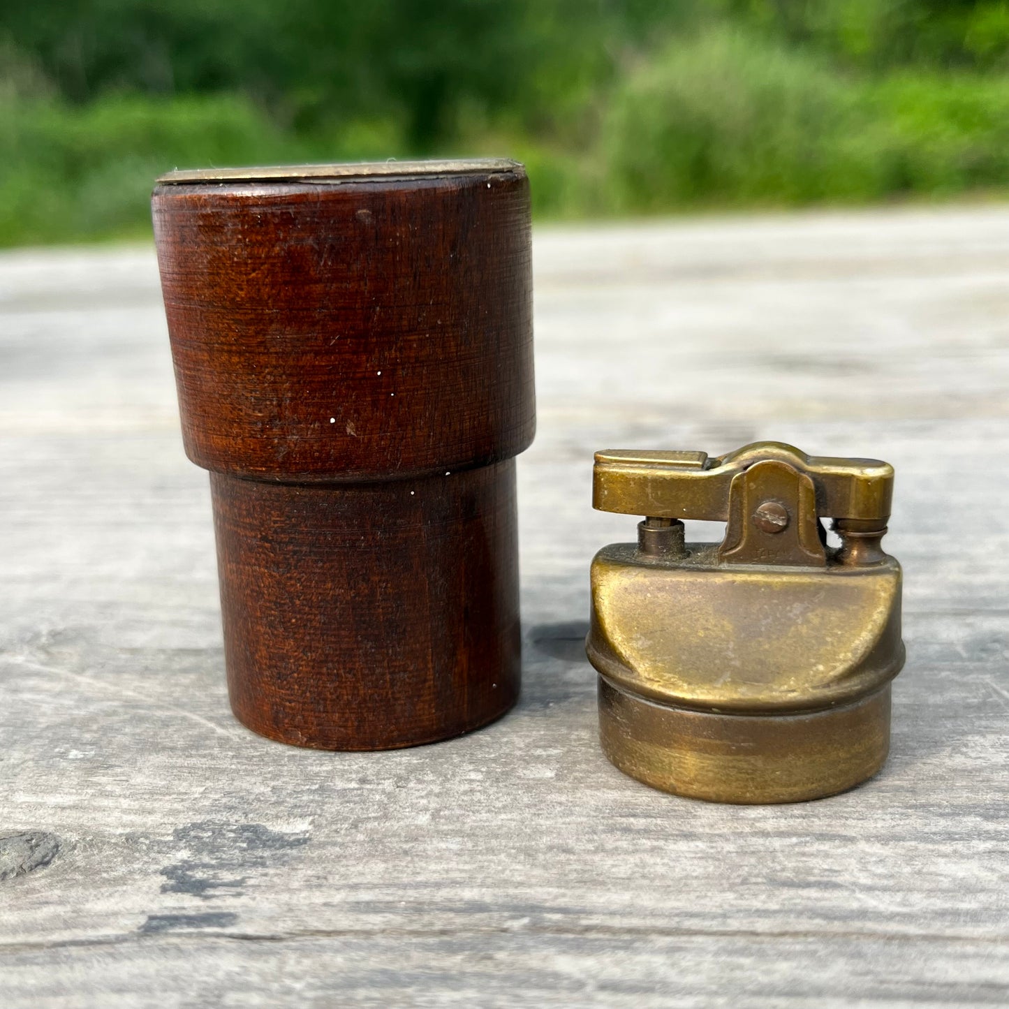 1950s Wooden tabletop lighter.