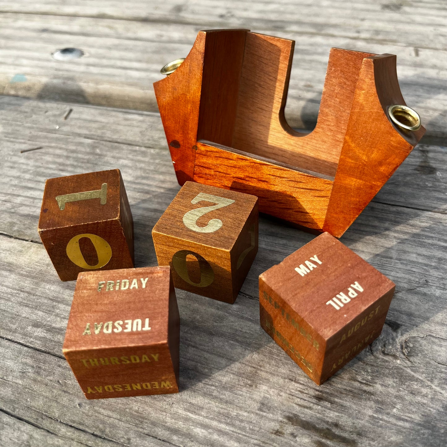 1950s Wood block calendar and pen holder.