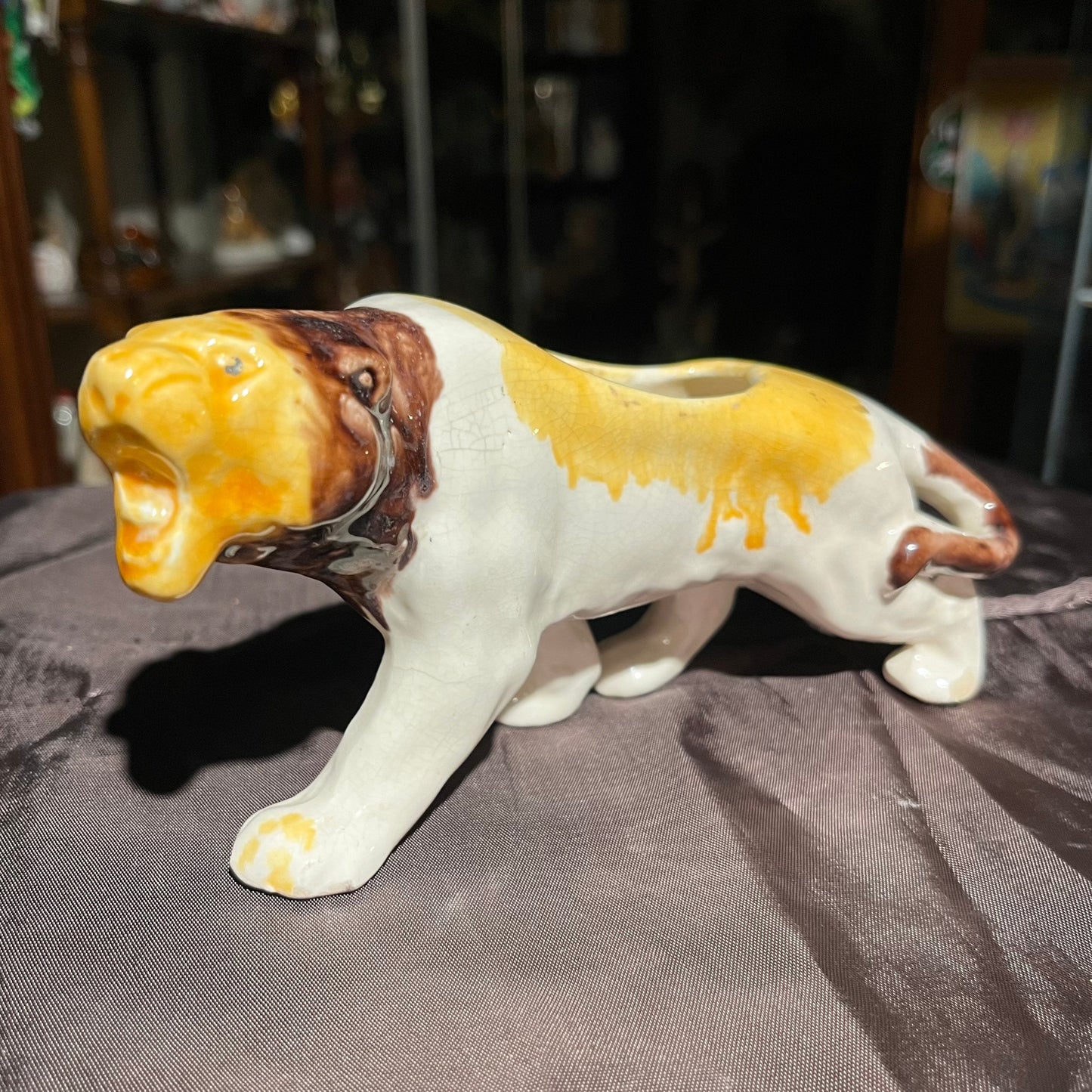 Vintage ceramic lion planter.