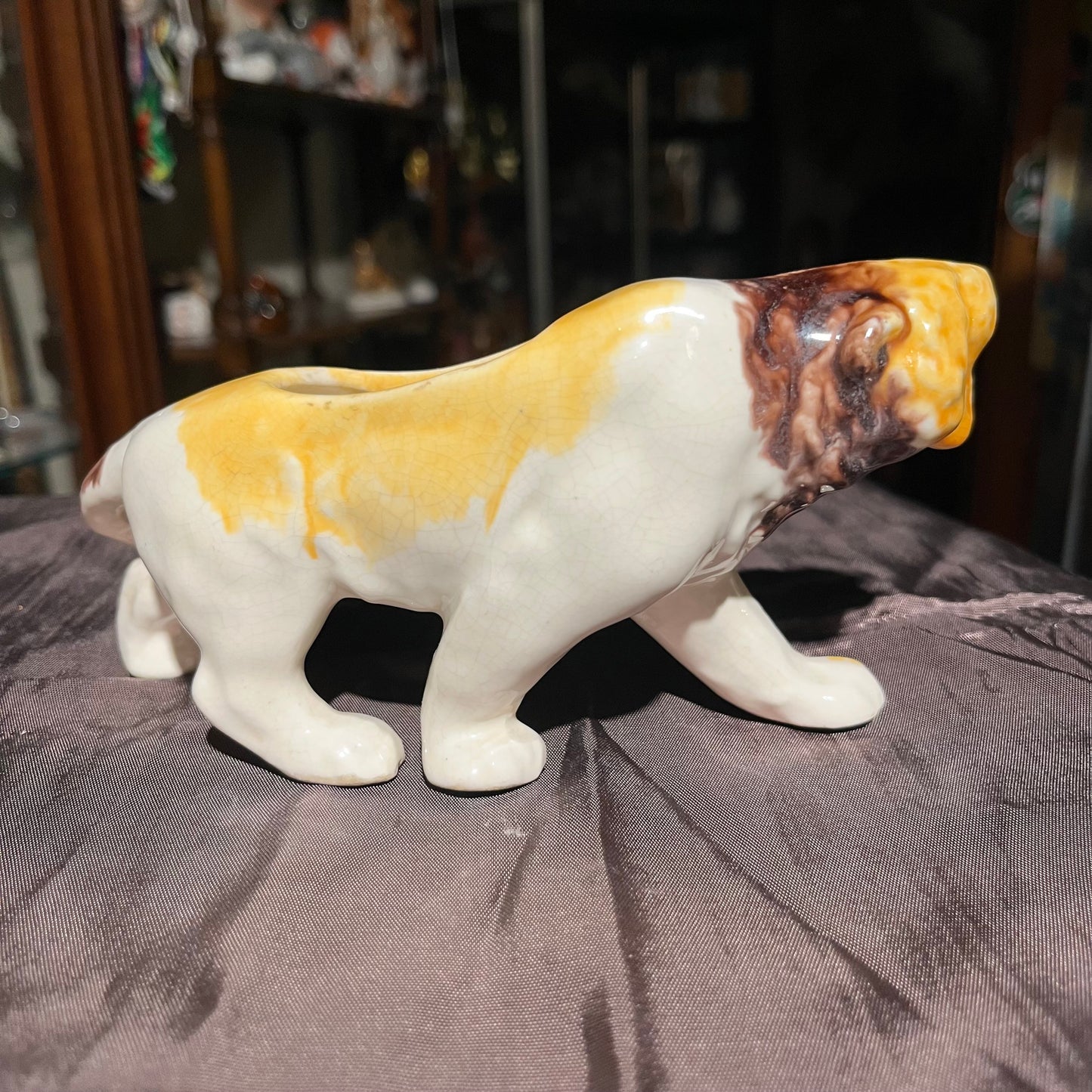 Vintage ceramic lion planter.