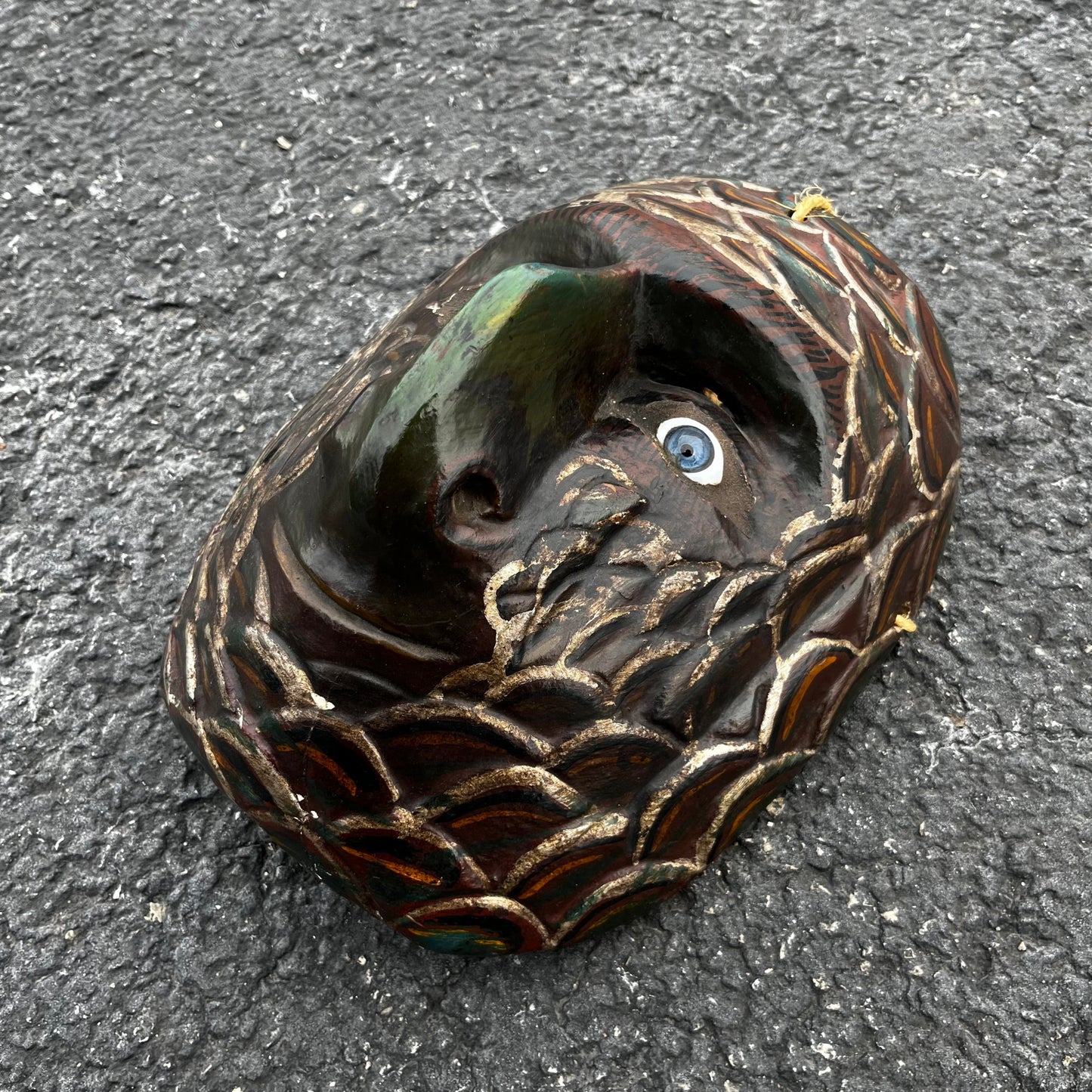 Vintage hand carved Mexican fish man mask.