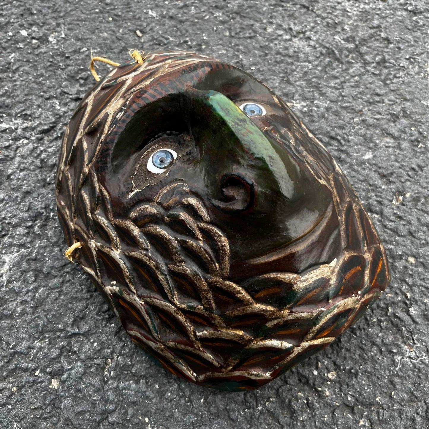Vintage hand carved Mexican fish man mask.