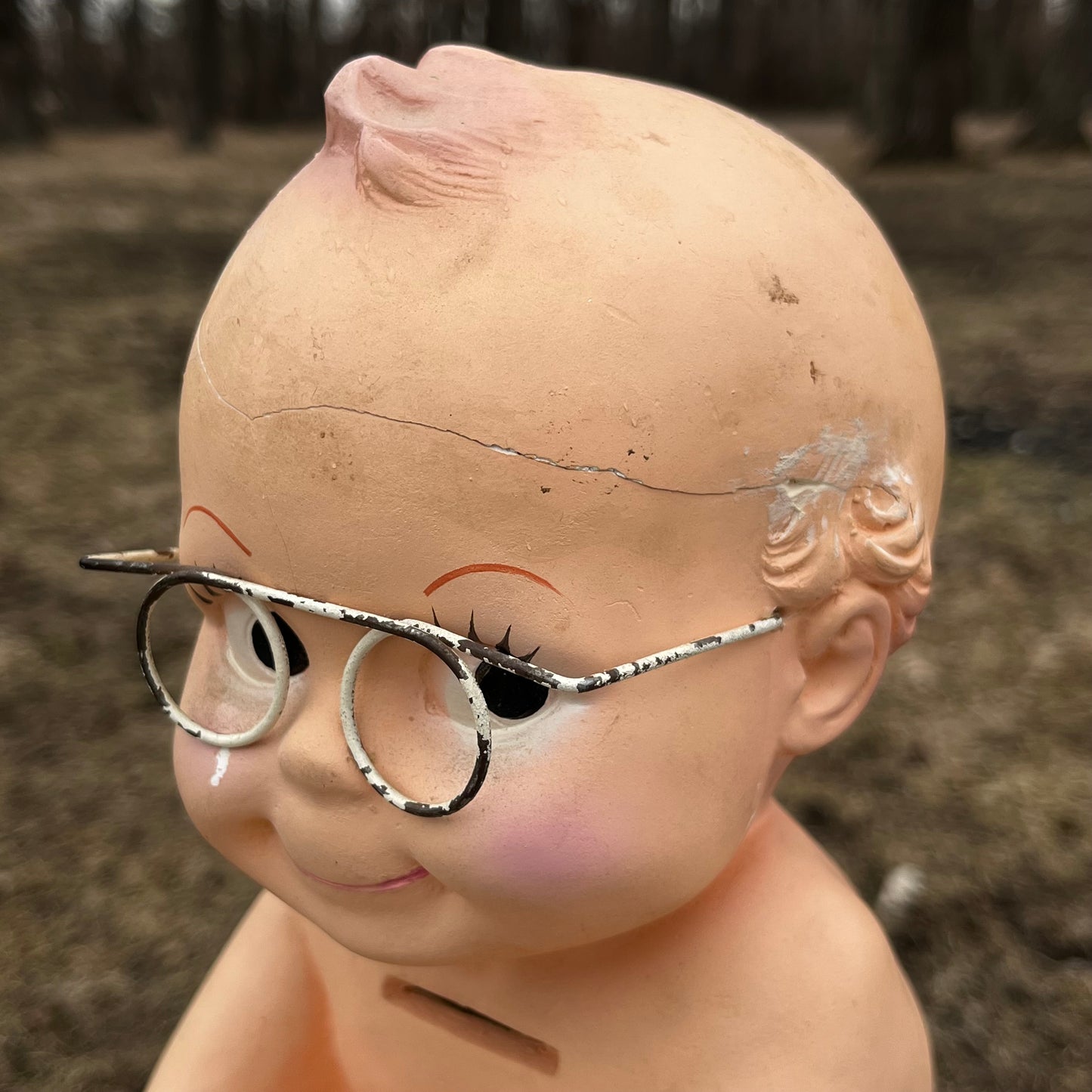 Vintage chalkware Kewpie coin bank. (Repaired)
