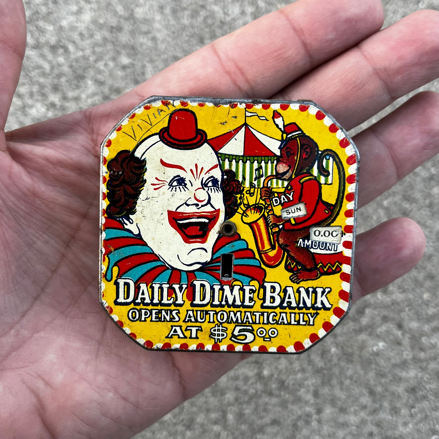 Vintage Circus clown Daily Dime bank.