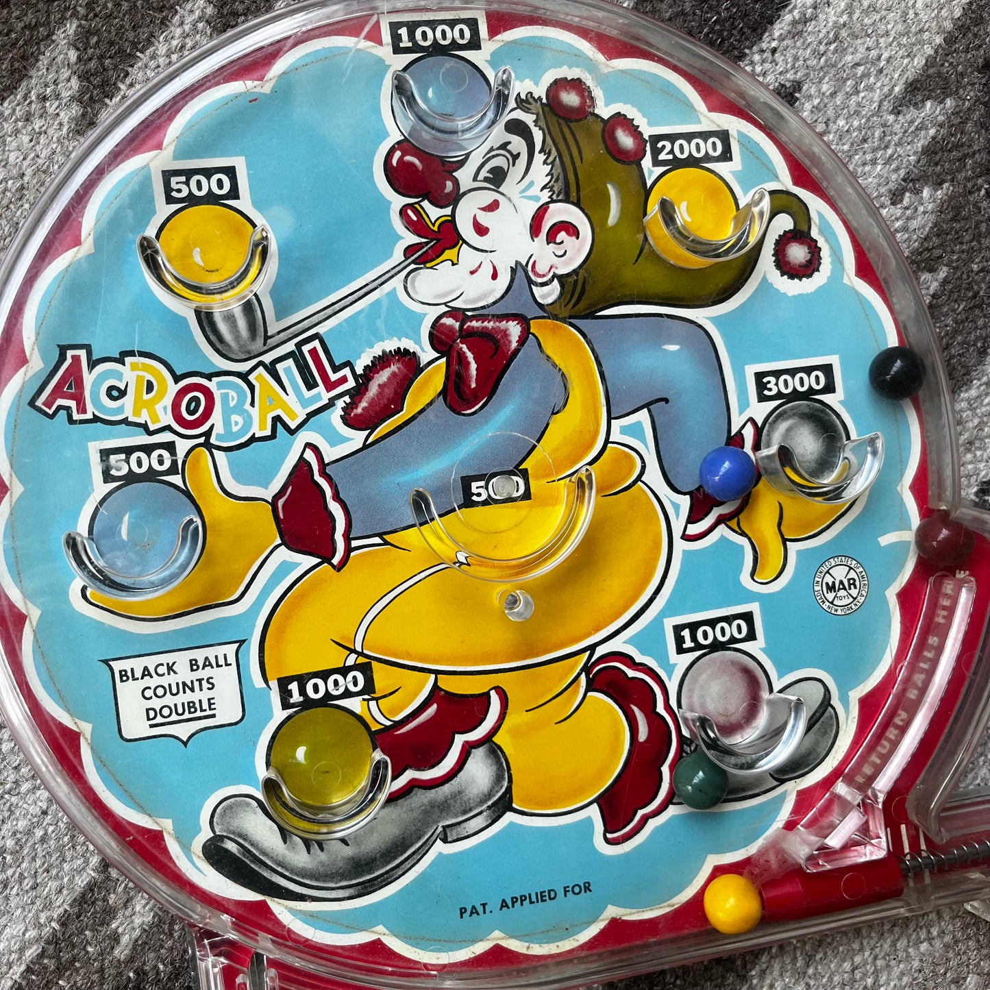 Vintage clown themed Acroball game.