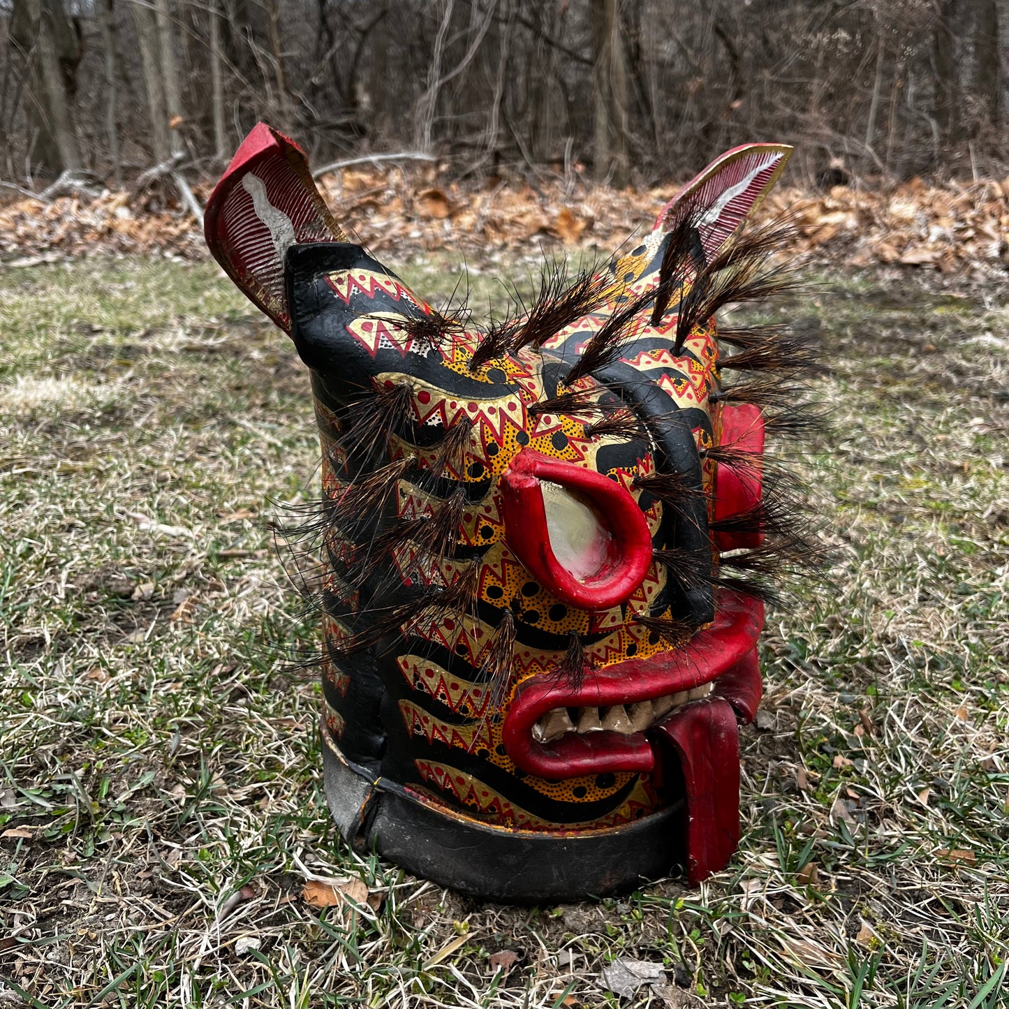 Vintage leather Danza Del Tigre jaguar mask.